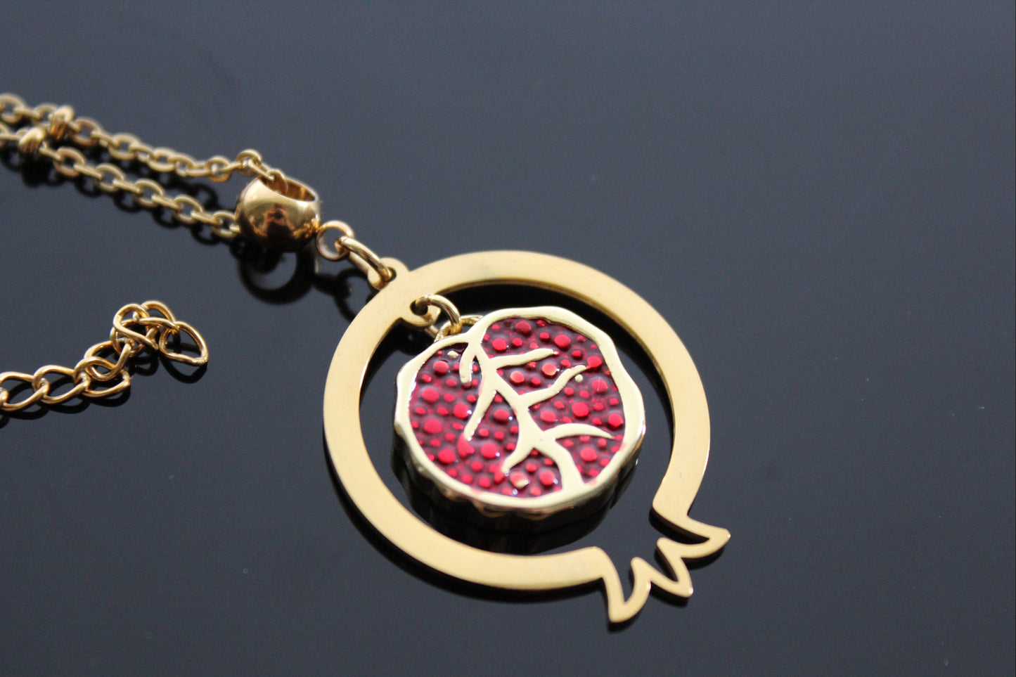Handmade Pomegranate-shaped pendant and delicate matching earrings