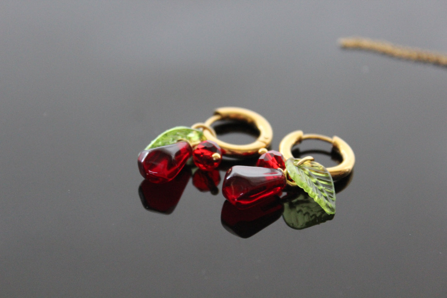 Handmade Fruit Jewelry Set, 18K Gold Plated Necklace and Earrings, Pomegranates