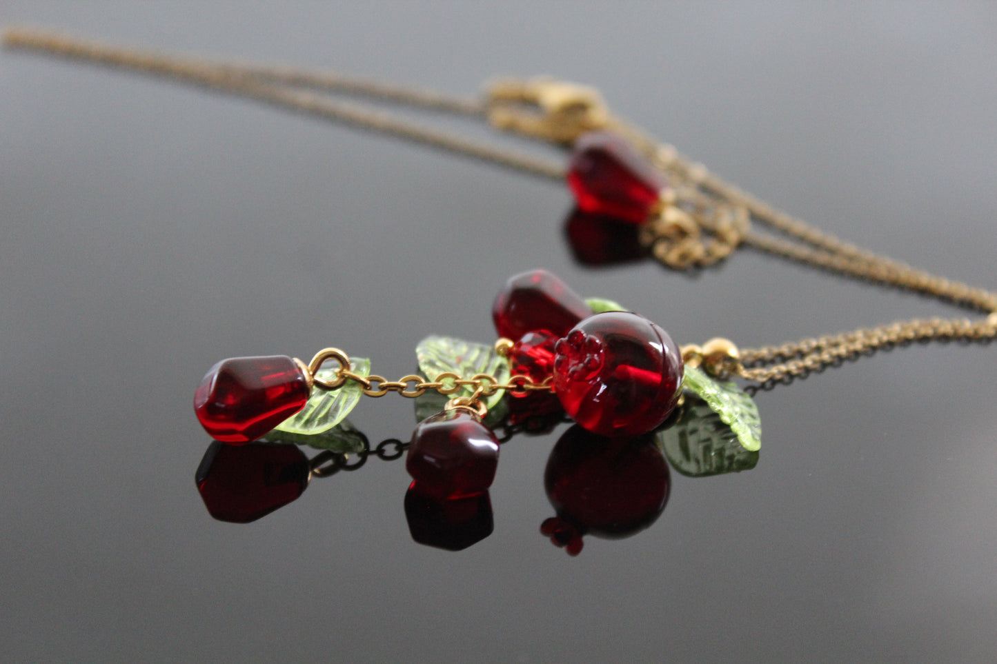 Handmade Fruit Jewelry Set, 18K Gold Plated Necklace and Earrings, Pomegranates