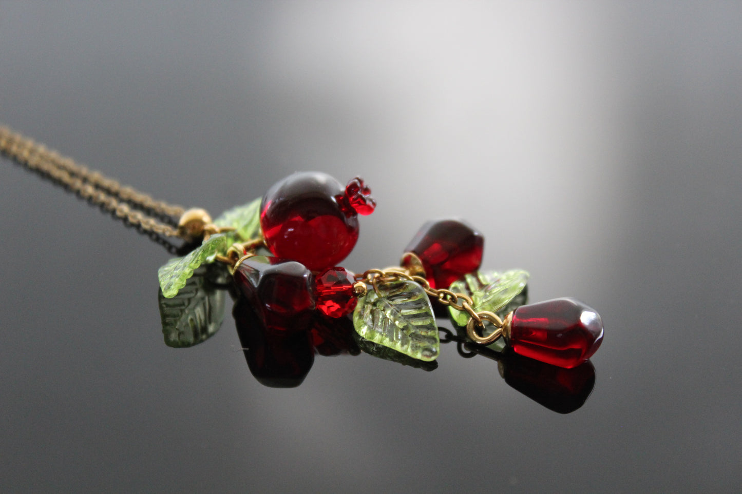 Handmade Fruit Jewelry Set, 18K Gold Plated Necklace and Earrings, Pomegranates