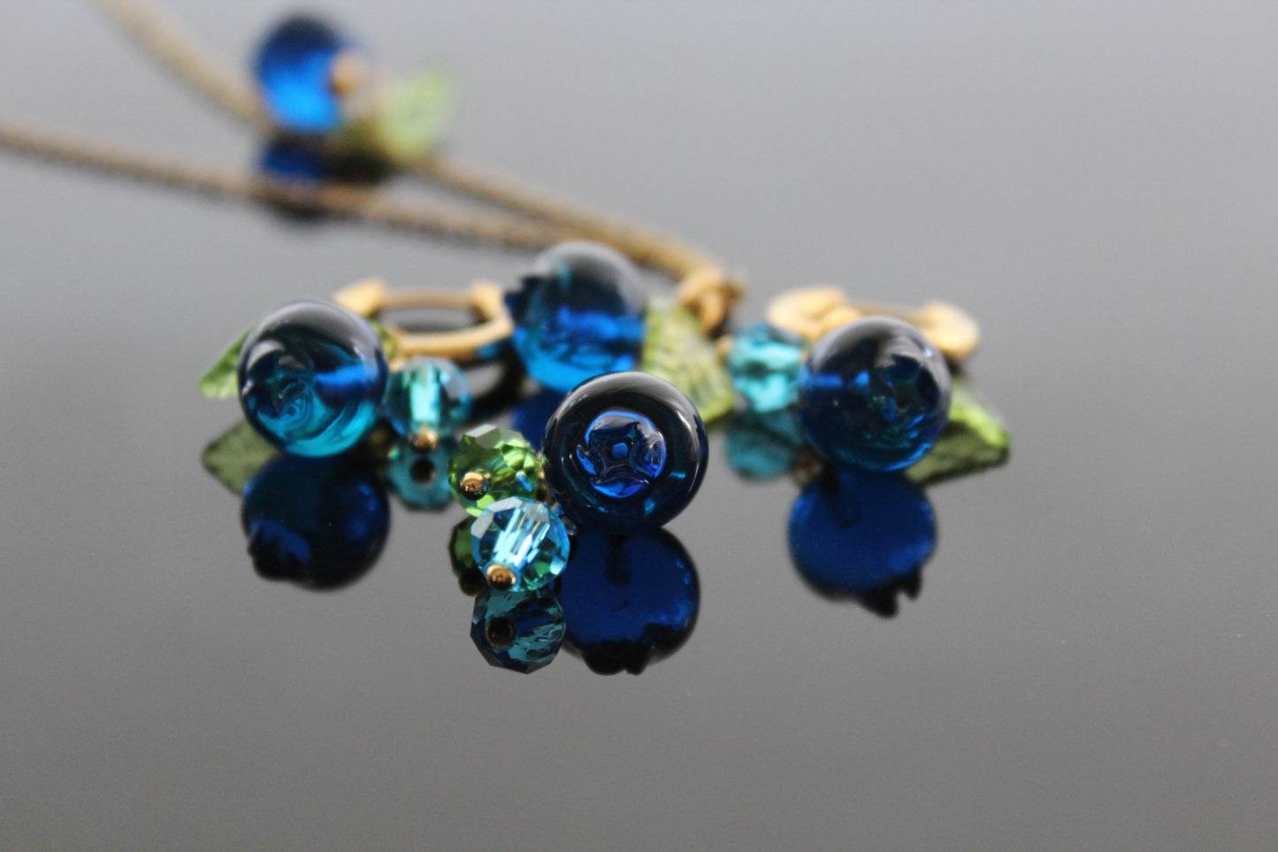 Handmade Fruit Jewelry Set, 18K Gold Plated Necklace and Earrings, Blueberry