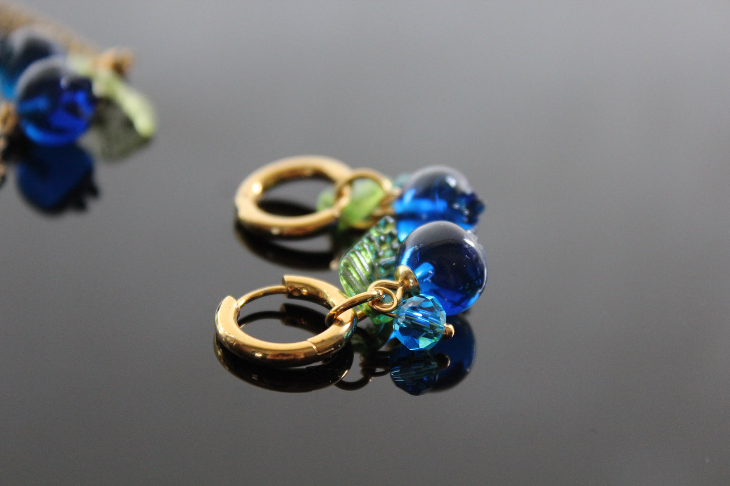 Handmade Fruit Jewelry Set, 18K Gold Plated Necklace and Earrings, Blueberry