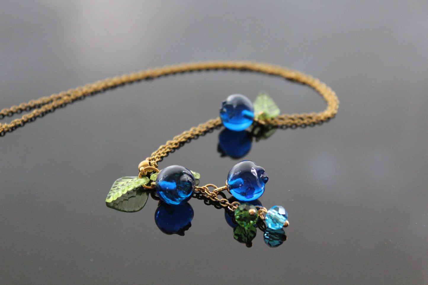 Handmade Fruit Jewelry Set, 18K Gold Plated Necklace and Earrings, Blueberry
