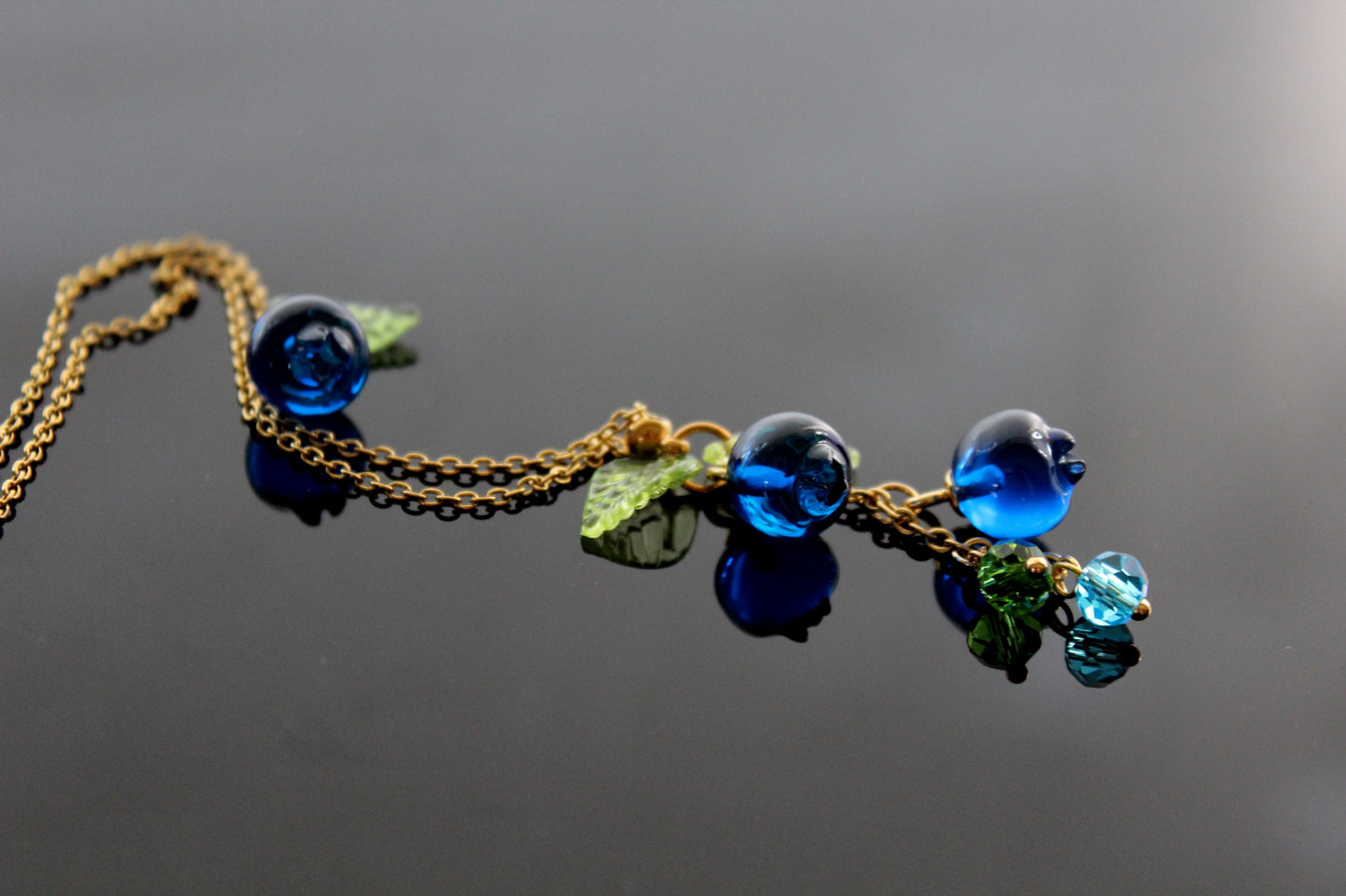 Handmade Fruit Jewelry Set, 18K Gold Plated Necklace and Earrings, Blueberry