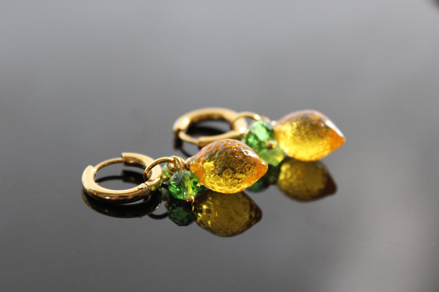 Handmade Fruit Jewelry Set, 18K Gold Plated Necklace and Earrings, Lemons