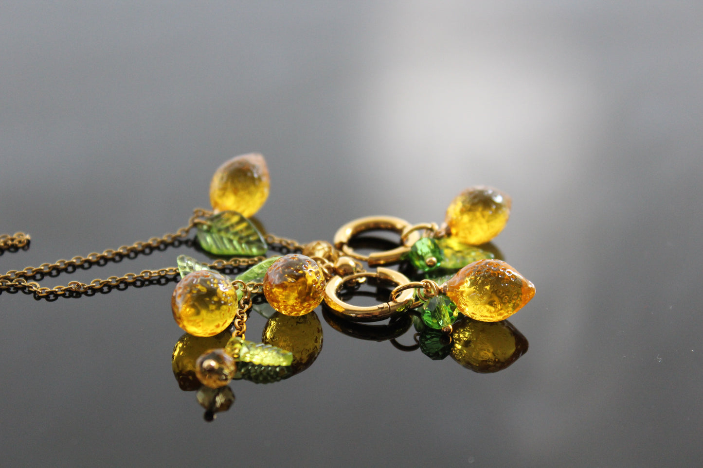 Handmade Fruit Jewelry Set, 18K Gold Plated Necklace and Earrings, Lemons