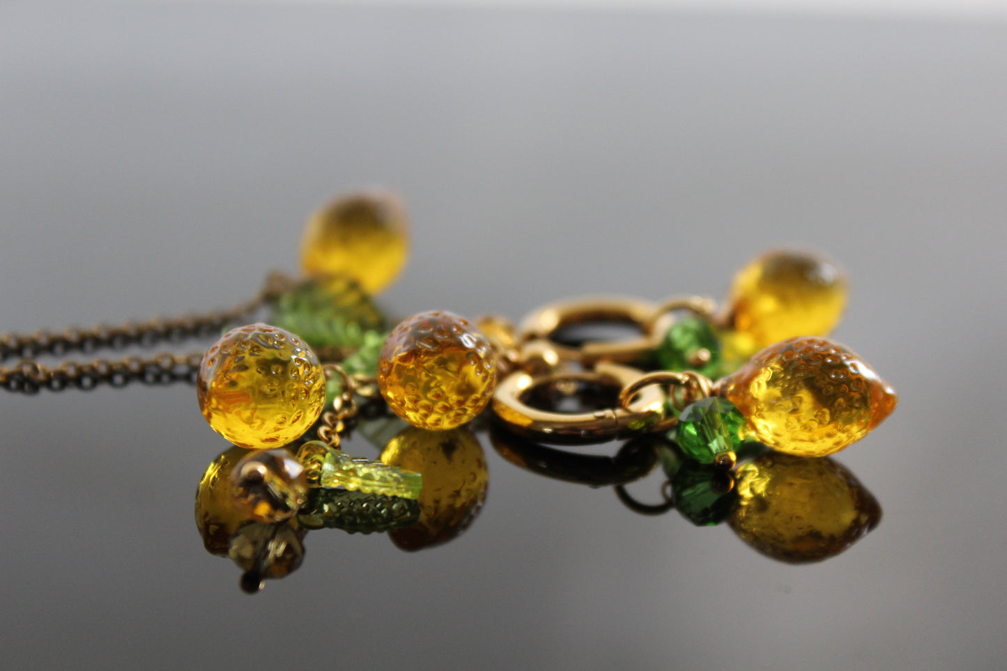 Handmade Fruit Jewelry Set, 18K Gold Plated Necklace and Earrings, Lemons