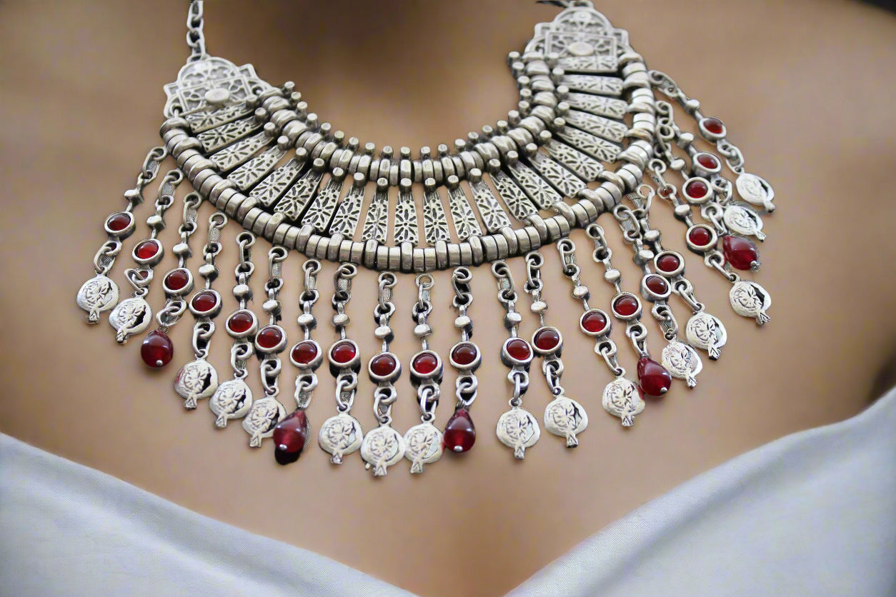 Antique silver Armenian traditional  necklace with earrings