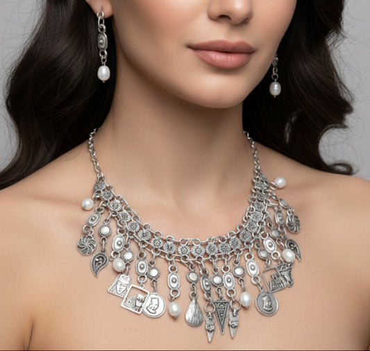Armenian traditional coin necklace with natural pearls