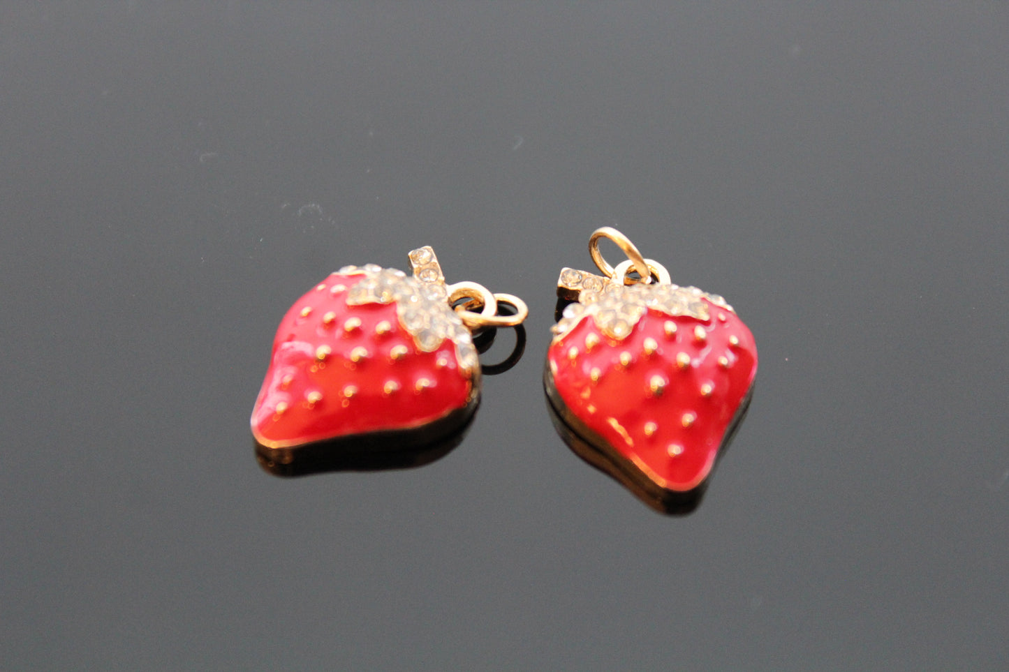 Red enamel crystal  strawberry beads  for jewelry making