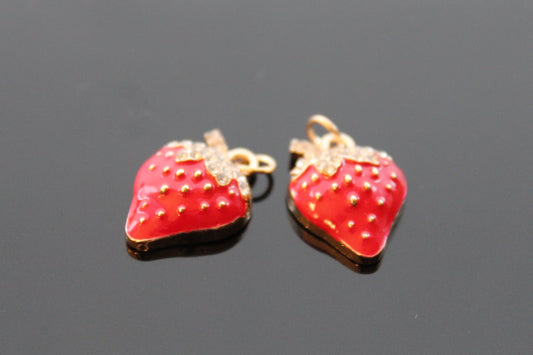 Red enamel crystal  strawberry beads  for jewelry making