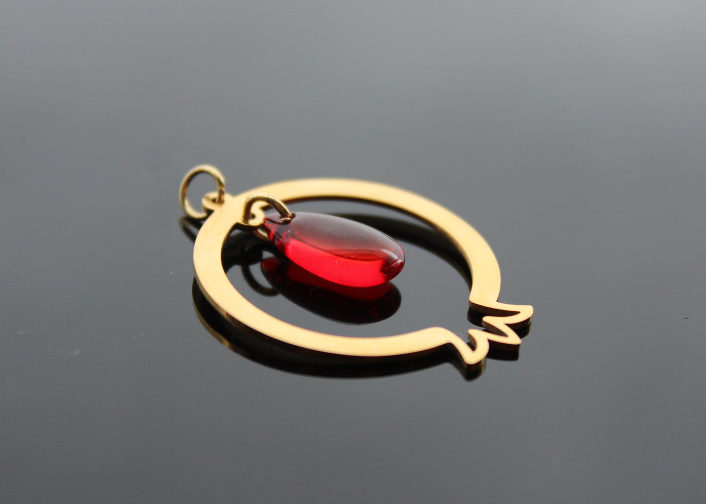 Pomegranate charm pendant for jewelry making with gold plated stainless steel parts and glass bead
