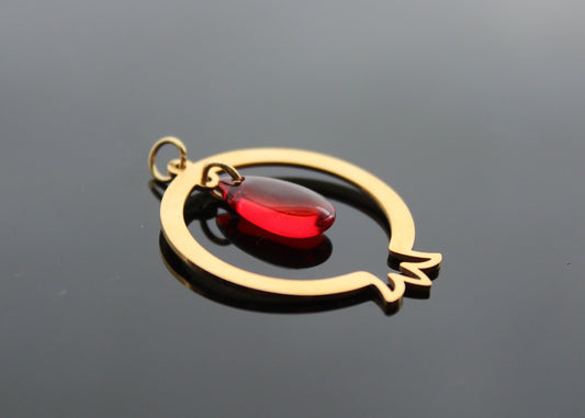 Pomegranate charm pendant for jewelry making with gold plated stainless steel parts and glass bead