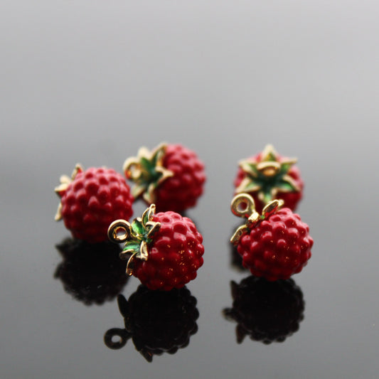 Red enamel metal raspberry beads for jewelry making