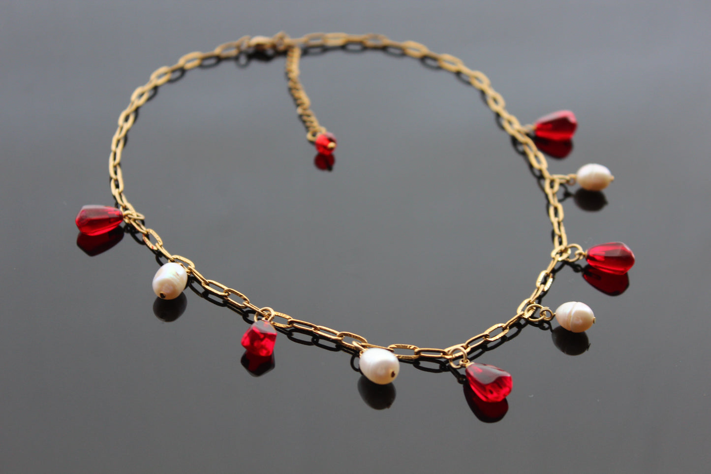 18K gold plated stainless steel Glass Pomegranate seeds with Natural Pearl necklace
