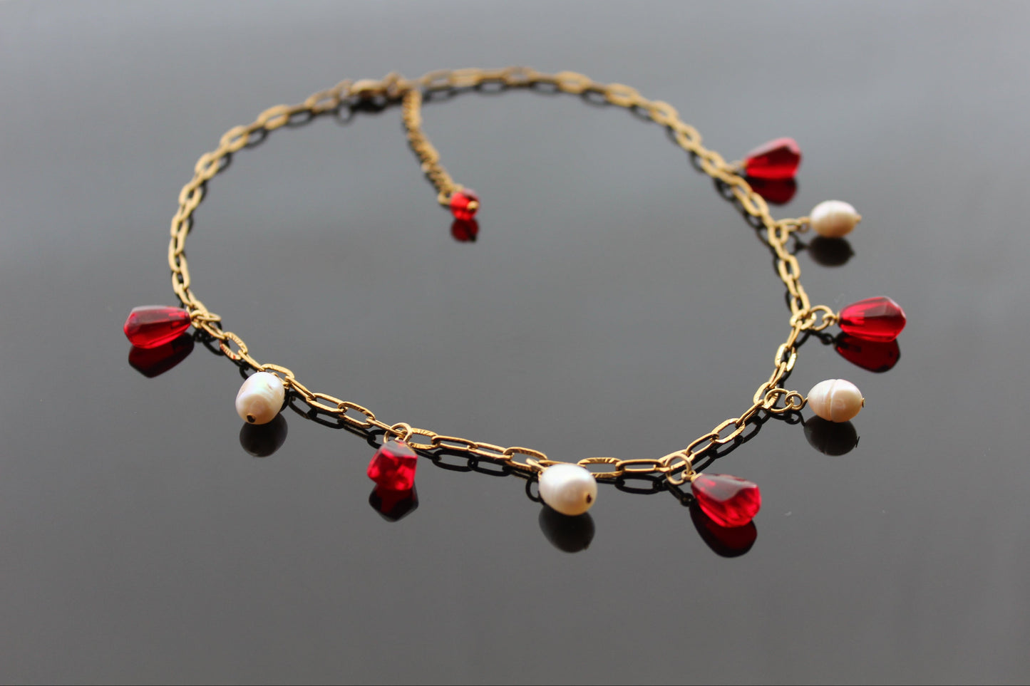18K gold plated stainless steel Glass Pomegranate seeds with Natural Pearl necklace