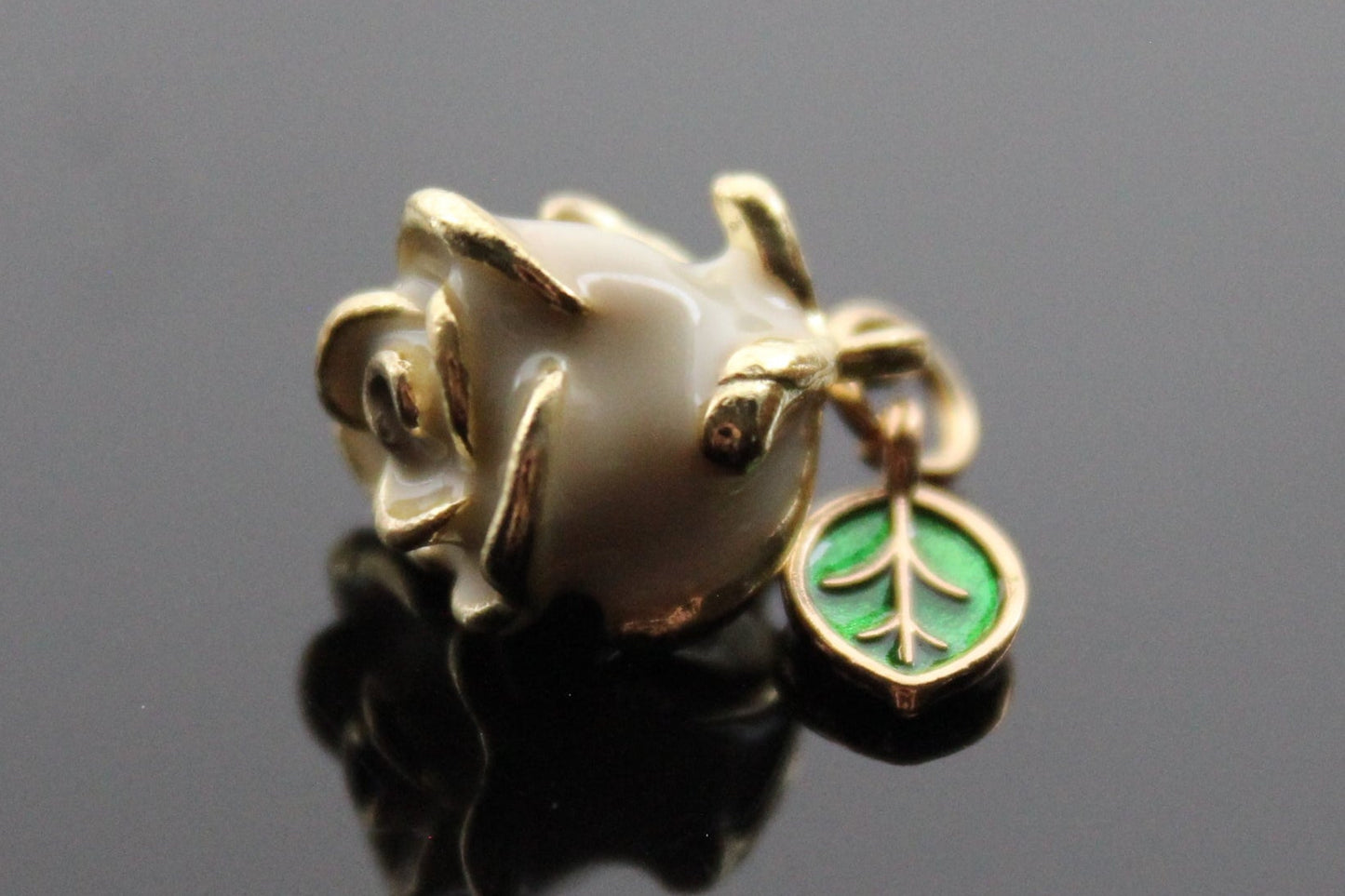 Enamel ivory rose beads with leaf  for jewelry making