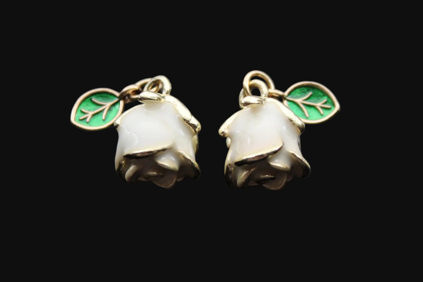Enamel ivory rose beads with leaf  for jewelry making