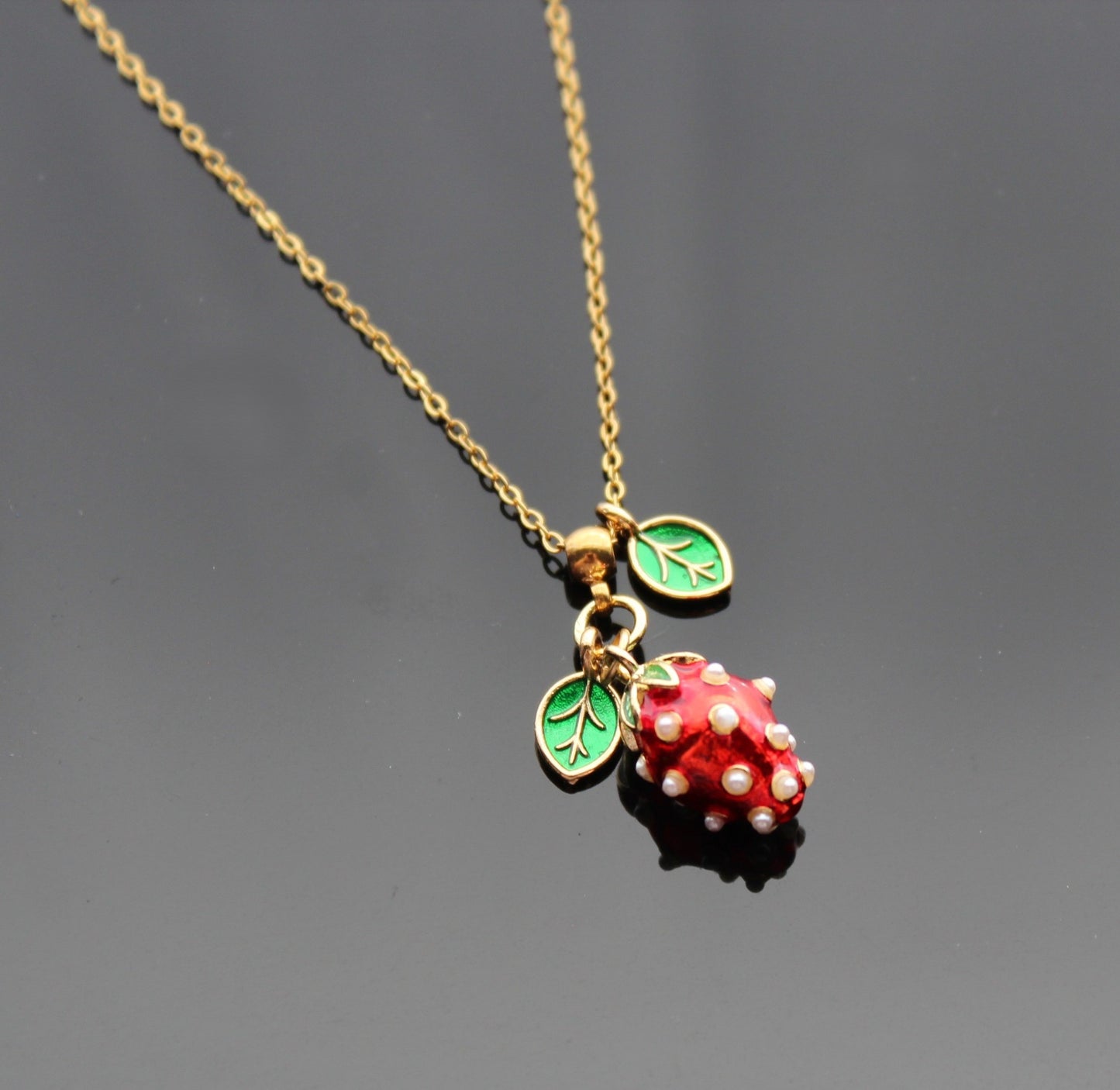 Handmade Enamel Stainless Steel Hypoallergenic Jewelry Set Strawberry Jewelry