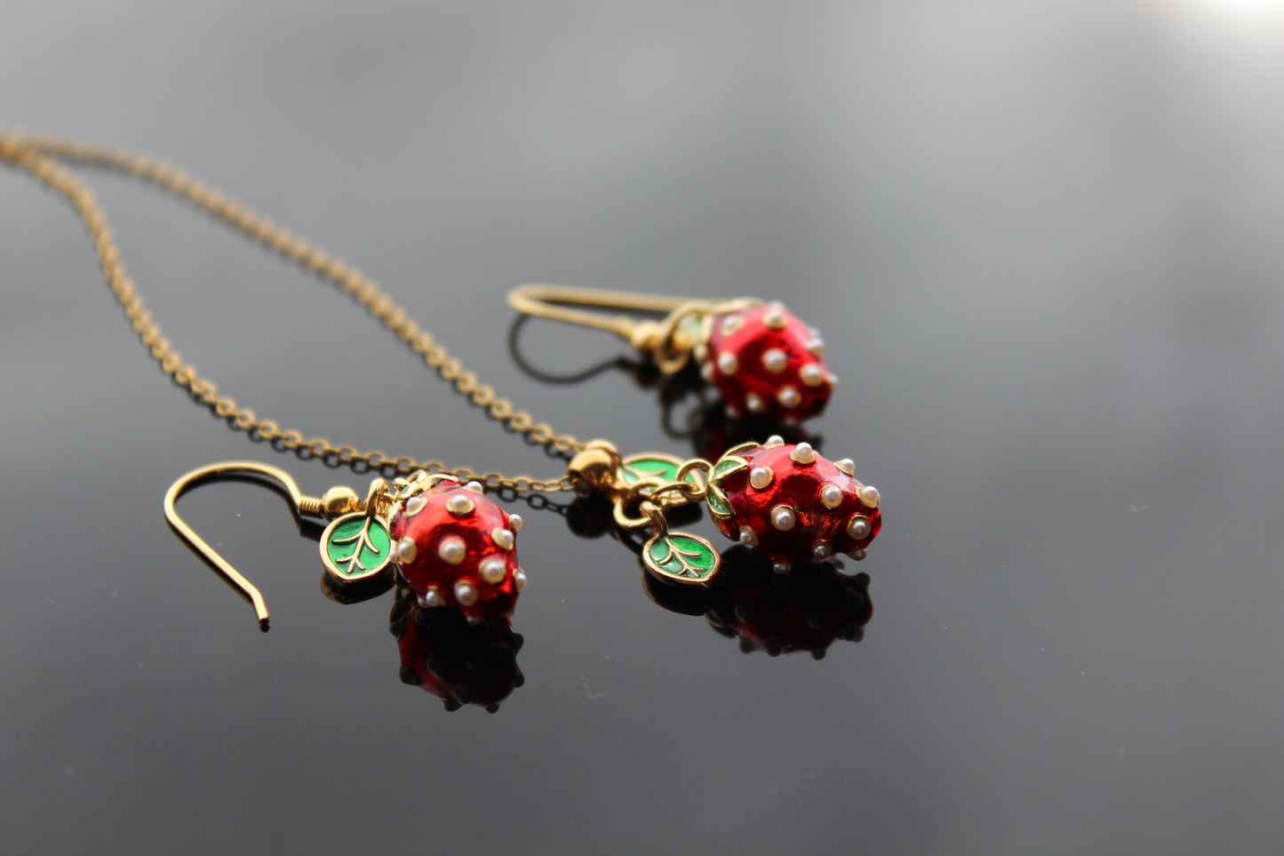 Handmade Enamel Stainless Steel Hypoallergenic Jewelry Set Strawberry Jewelry