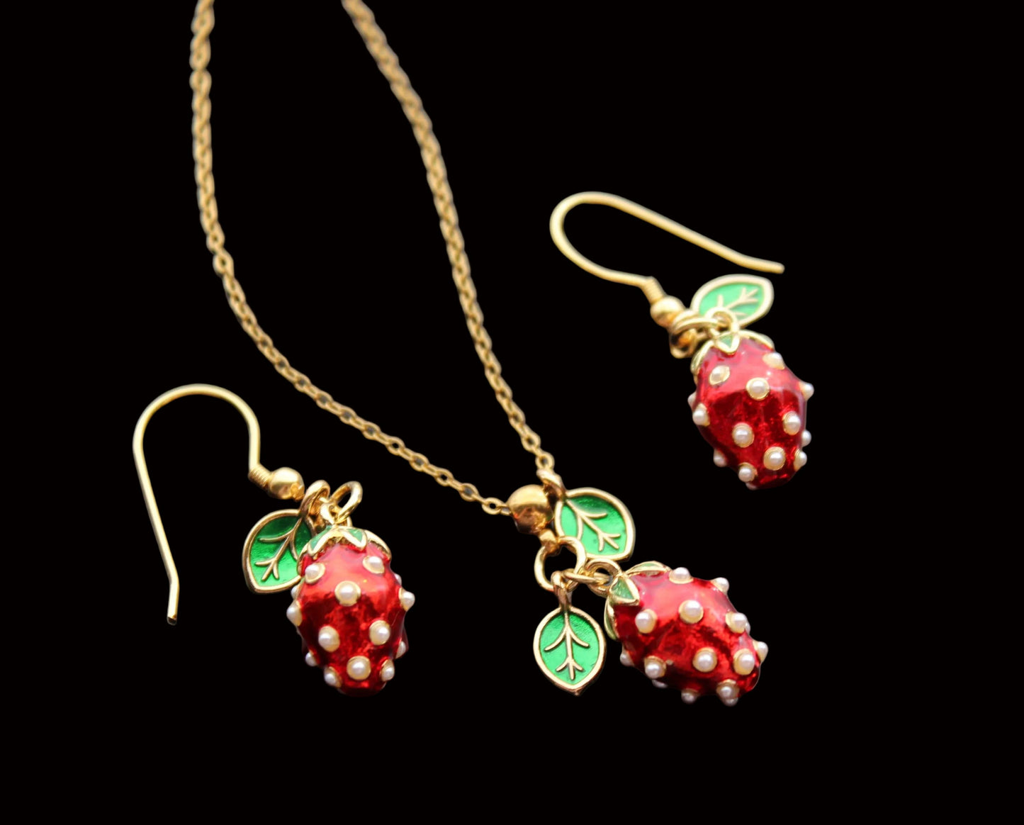 Handmade Enamel Stainless Steel Hypoallergenic Jewelry Set Strawberry Jewelry