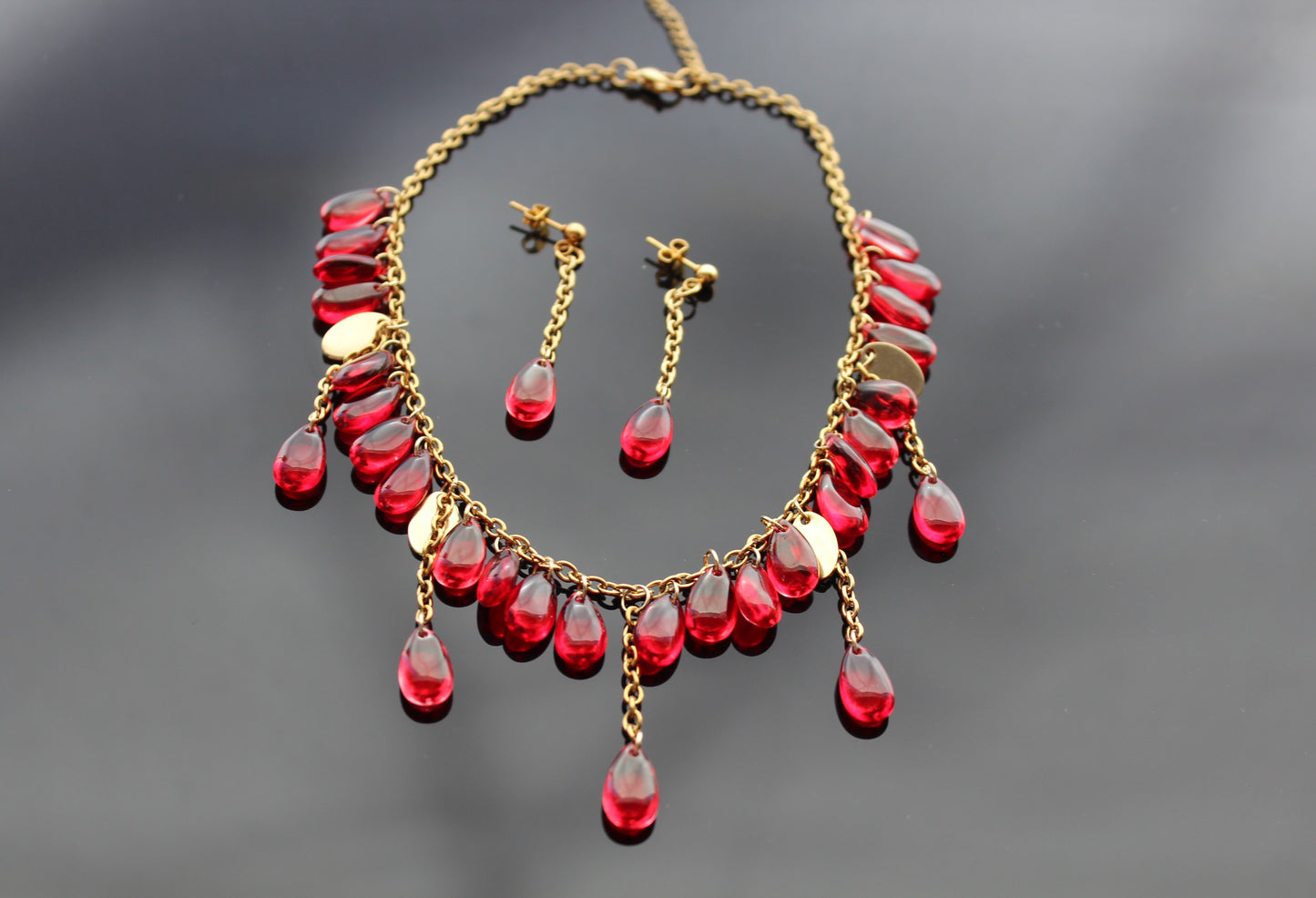 Handmade red drop glass beads jewelry set
