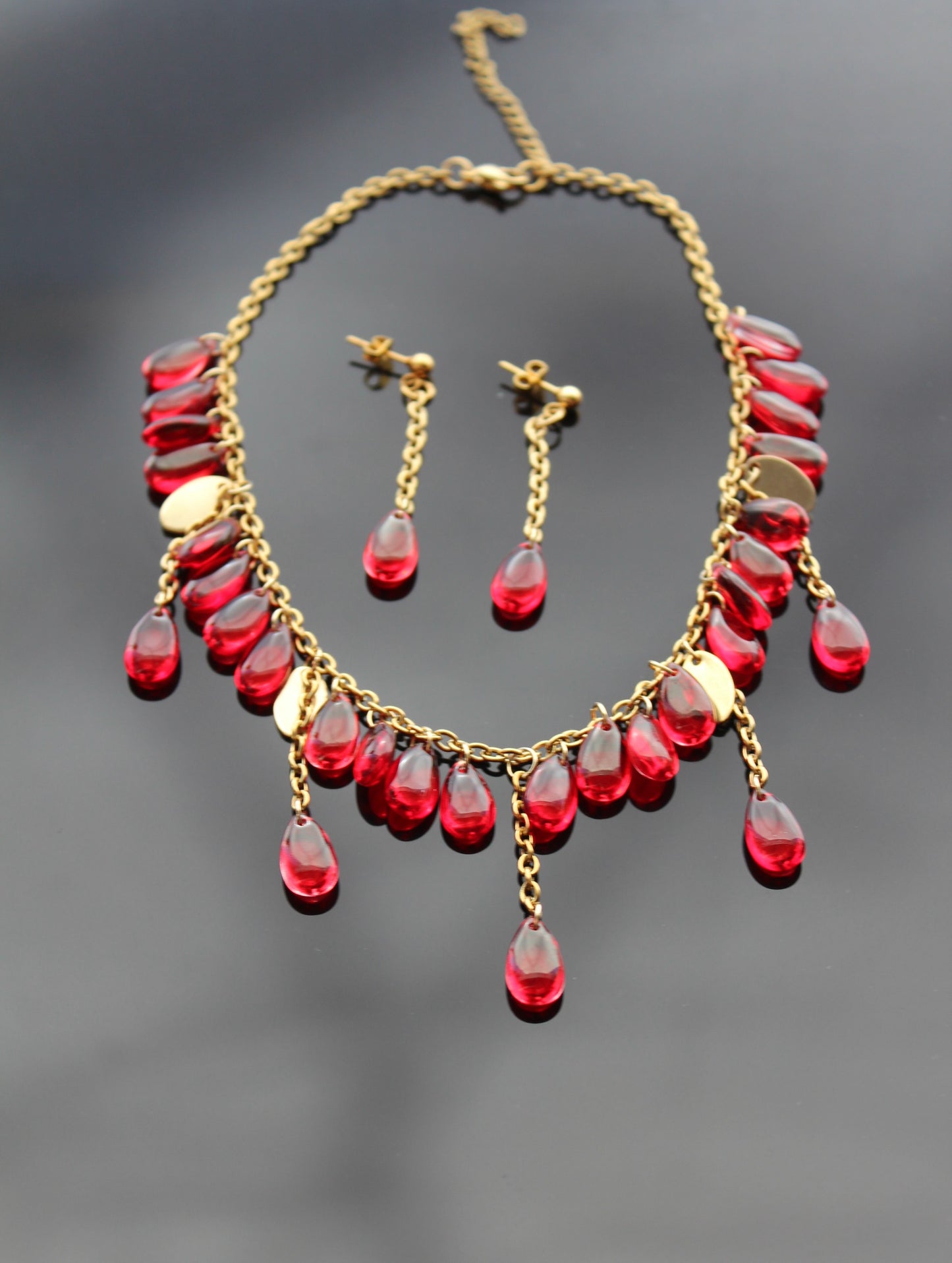 Handmade red drop glass beads jewelry set