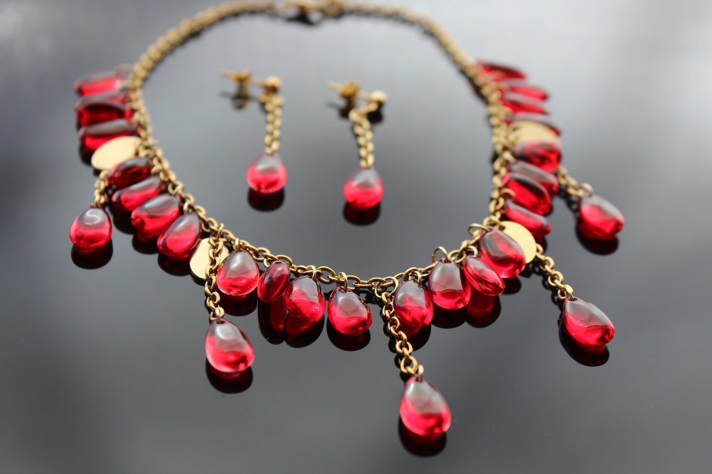 Handmade red drop glass beads jewelry set