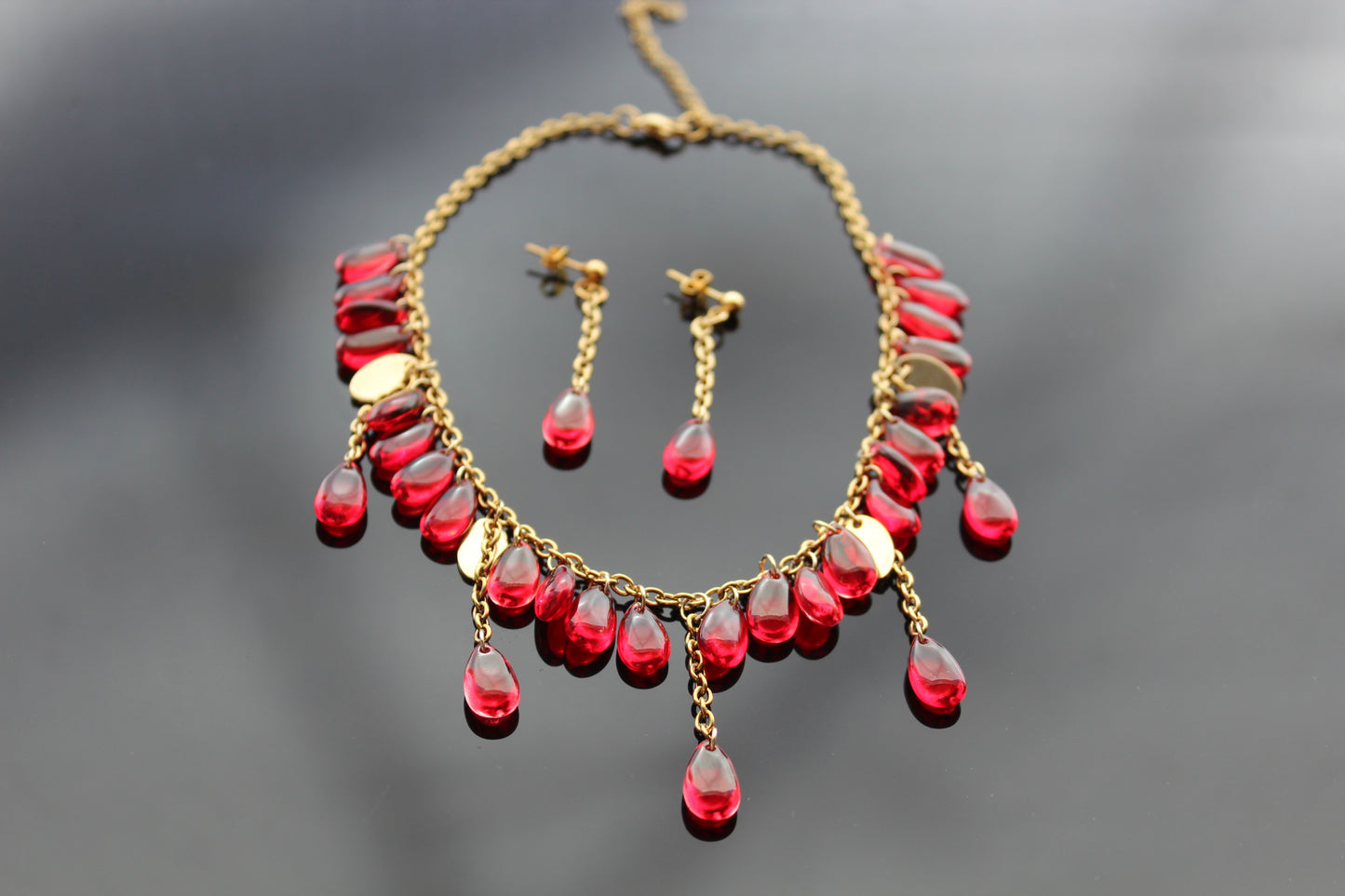 Handmade red drop glass beads jewelry set