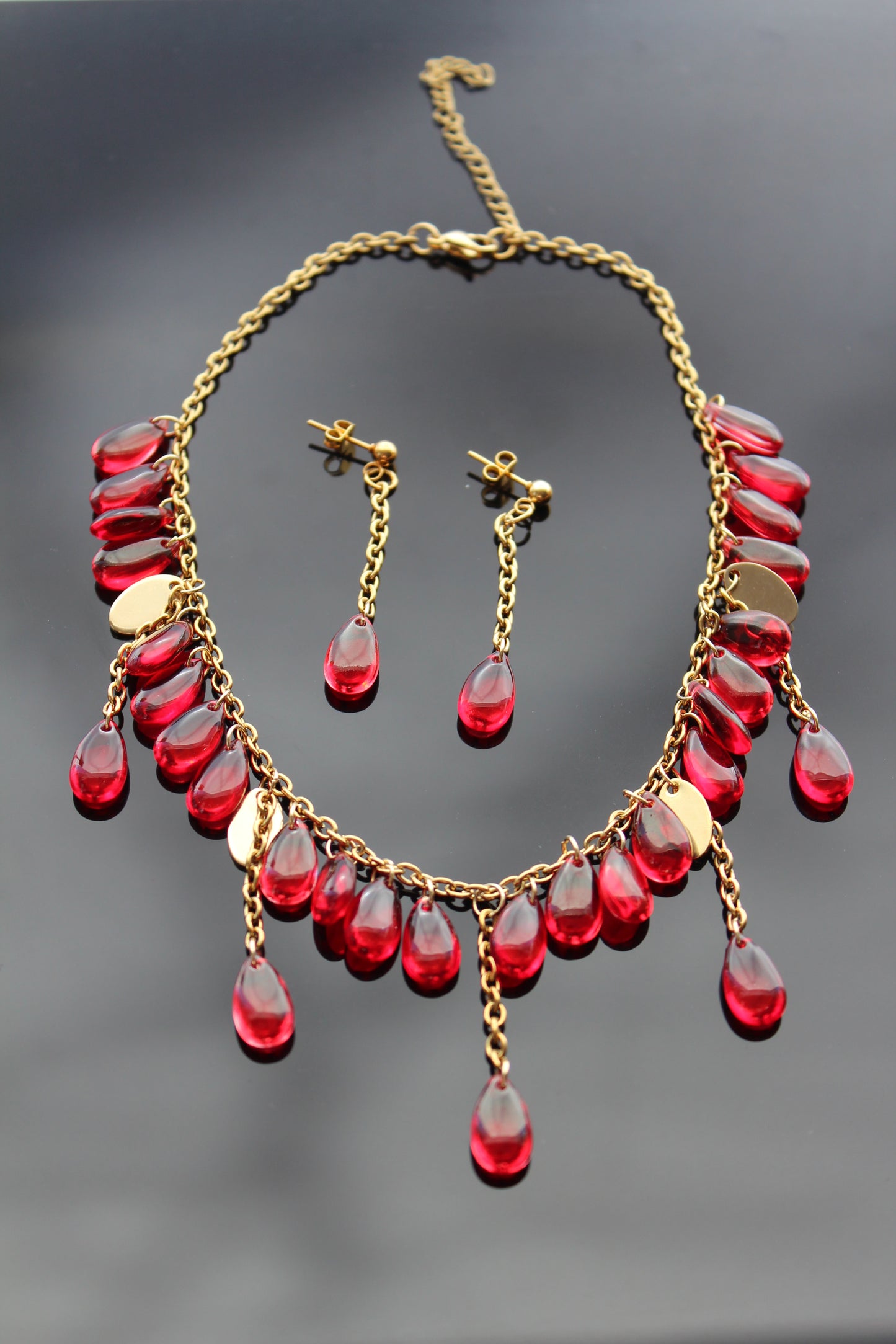 Handmade red drop glass beads jewelry set