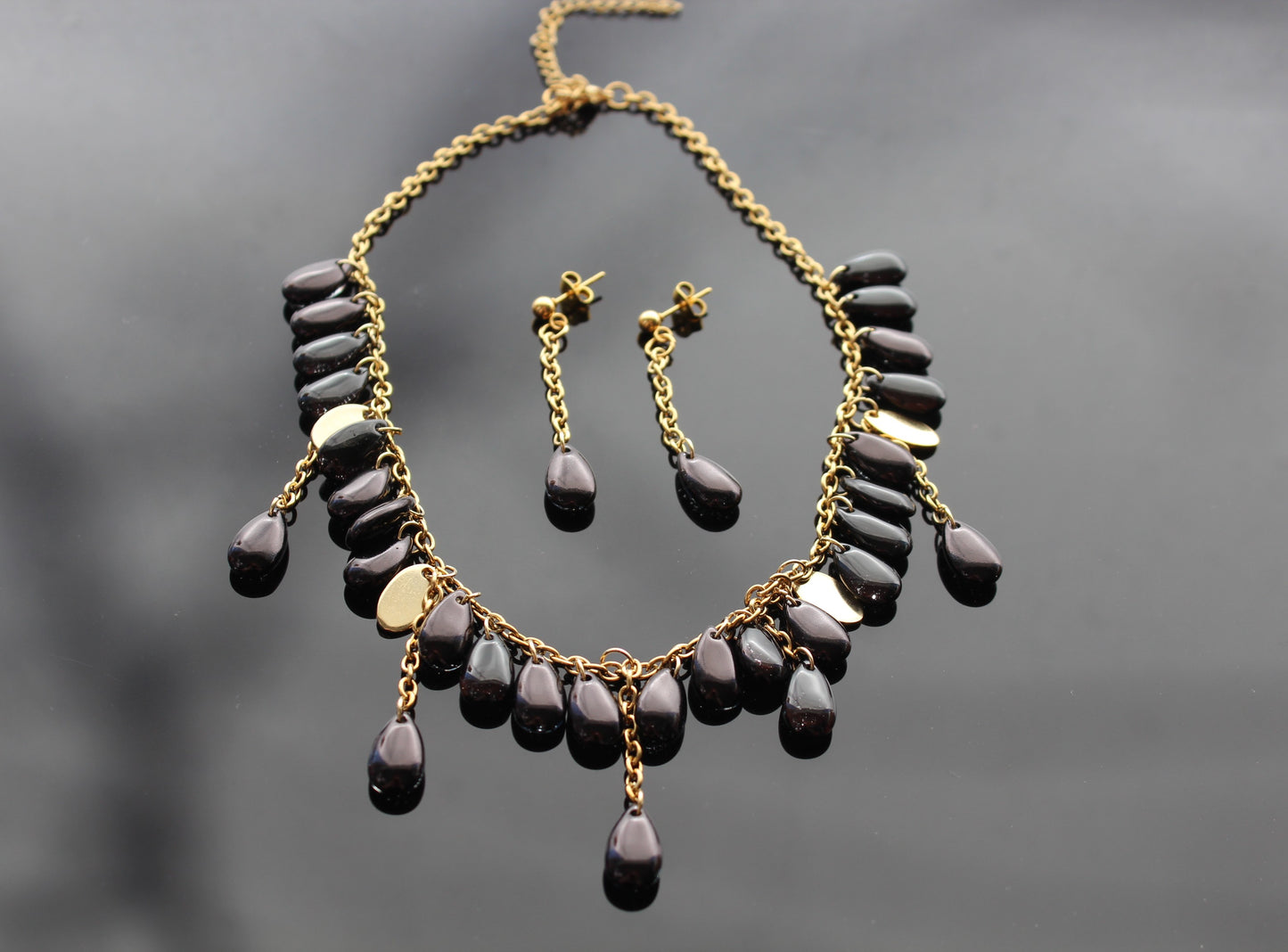 Handmade black drop glass beads jewelry set