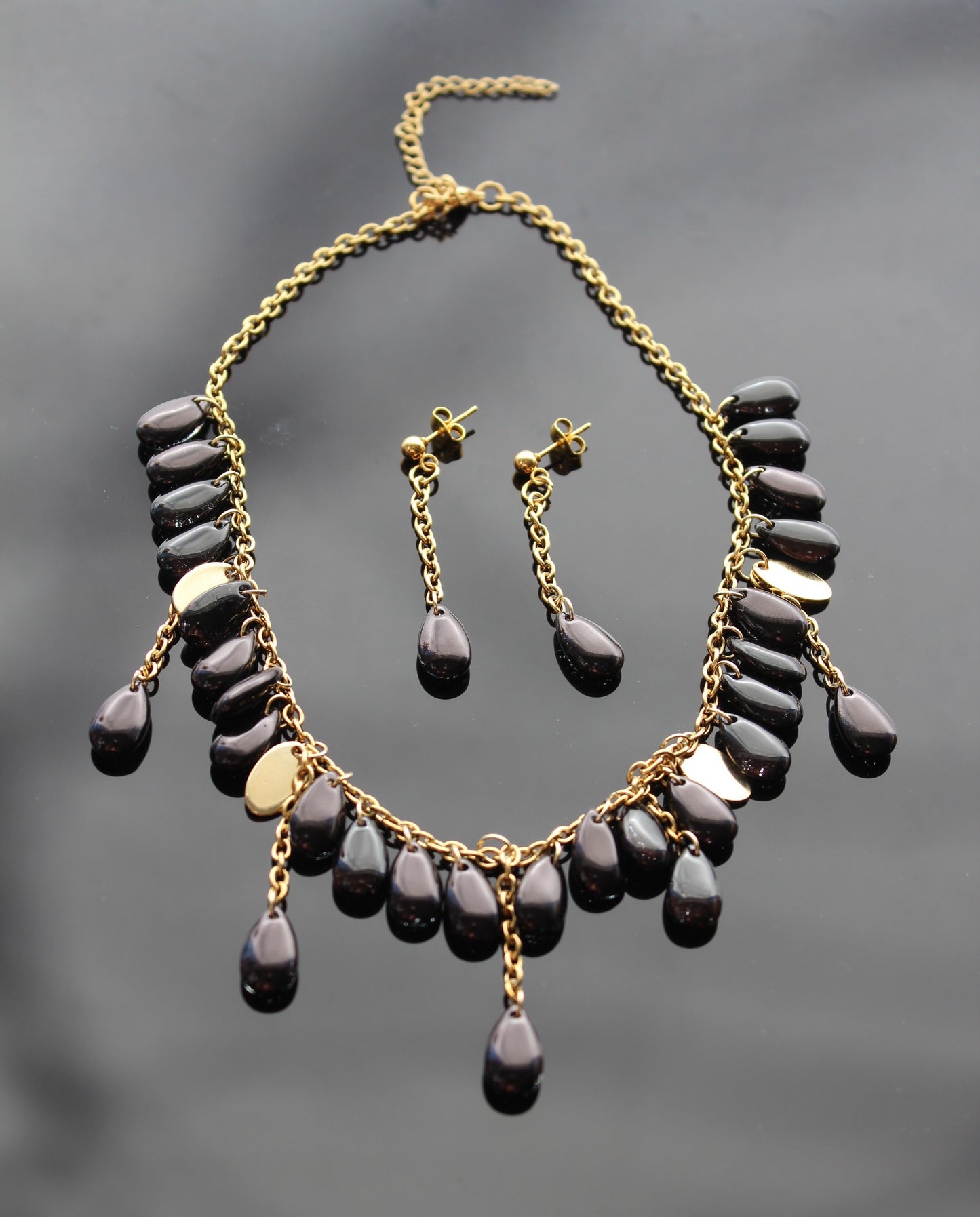 Handmade black drop glass beads jewelry set