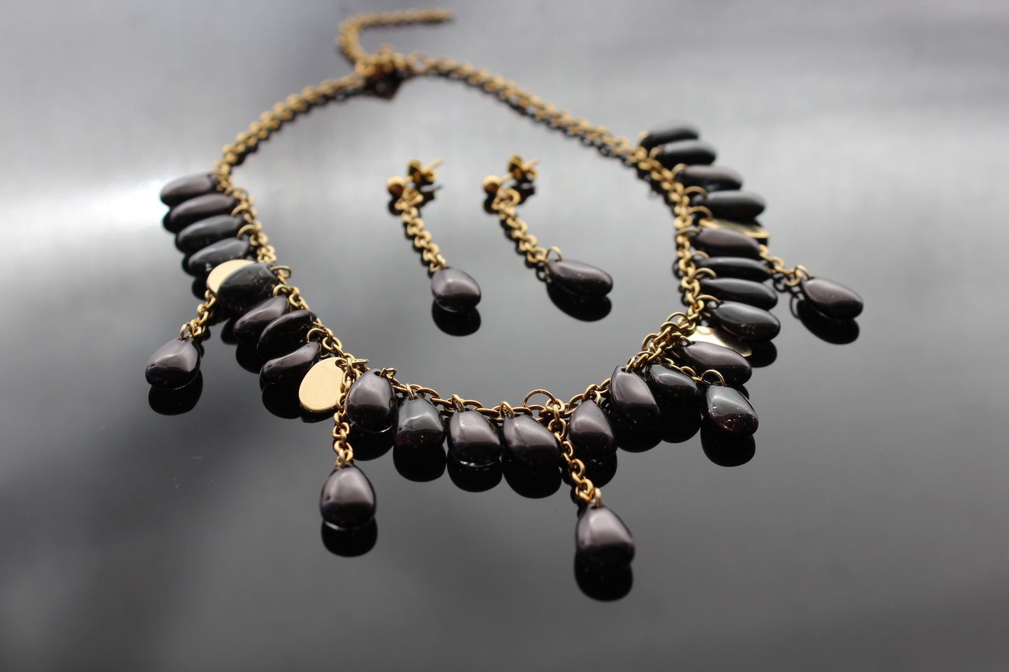 Handmade black drop glass beads jewelry set