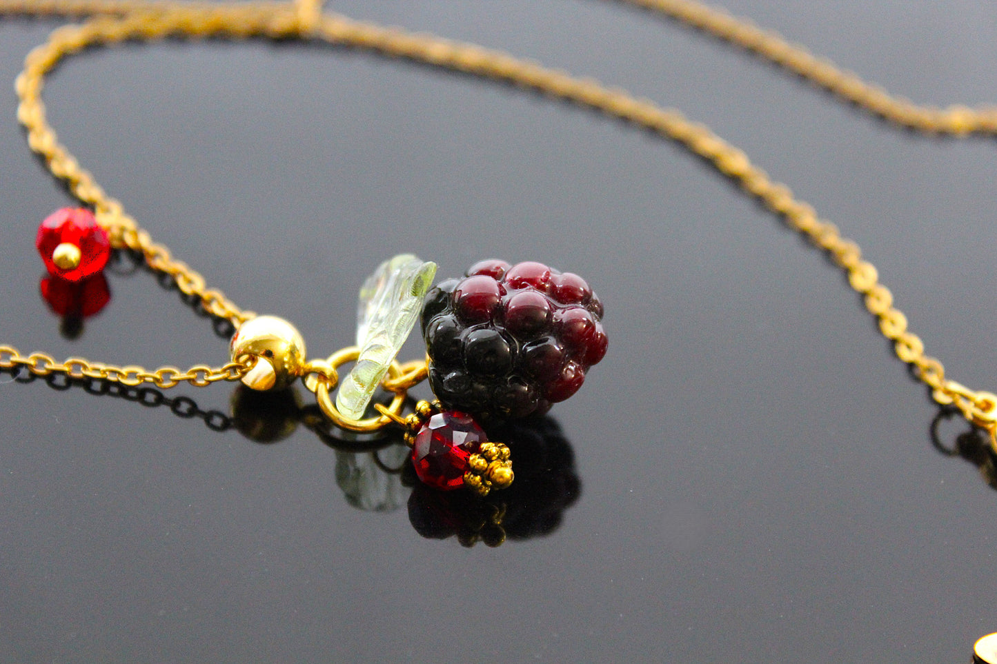 Blackberry Pendant Necklace, Handmade Hypoallergenic, Gold Plated Stainless Steel,  Nature Theme, Adjustable 16-18 Inch