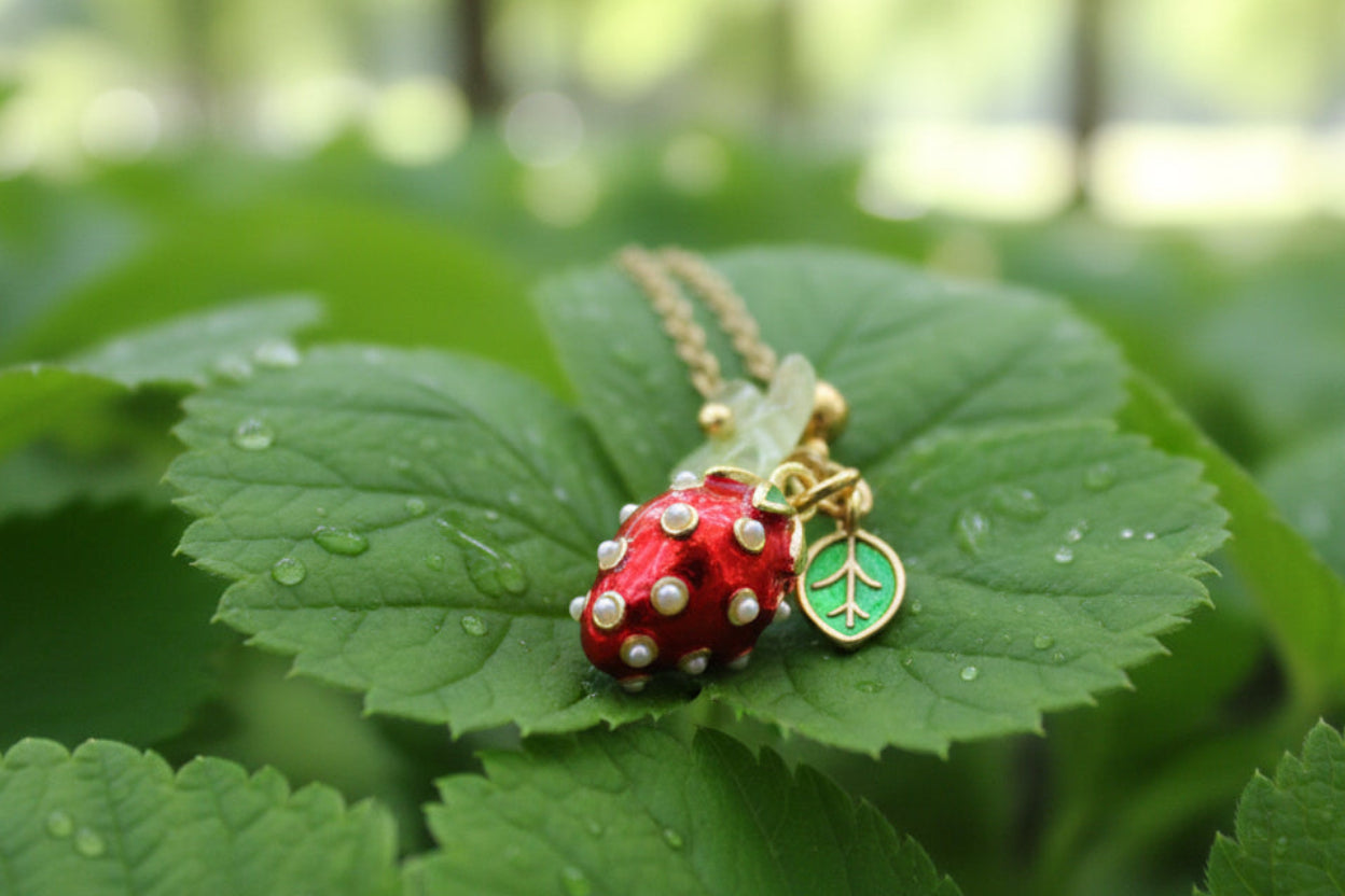 Handmade Enamel Stainless Steel Hypoallergenic Jewelry Set Strawberry Jewelry