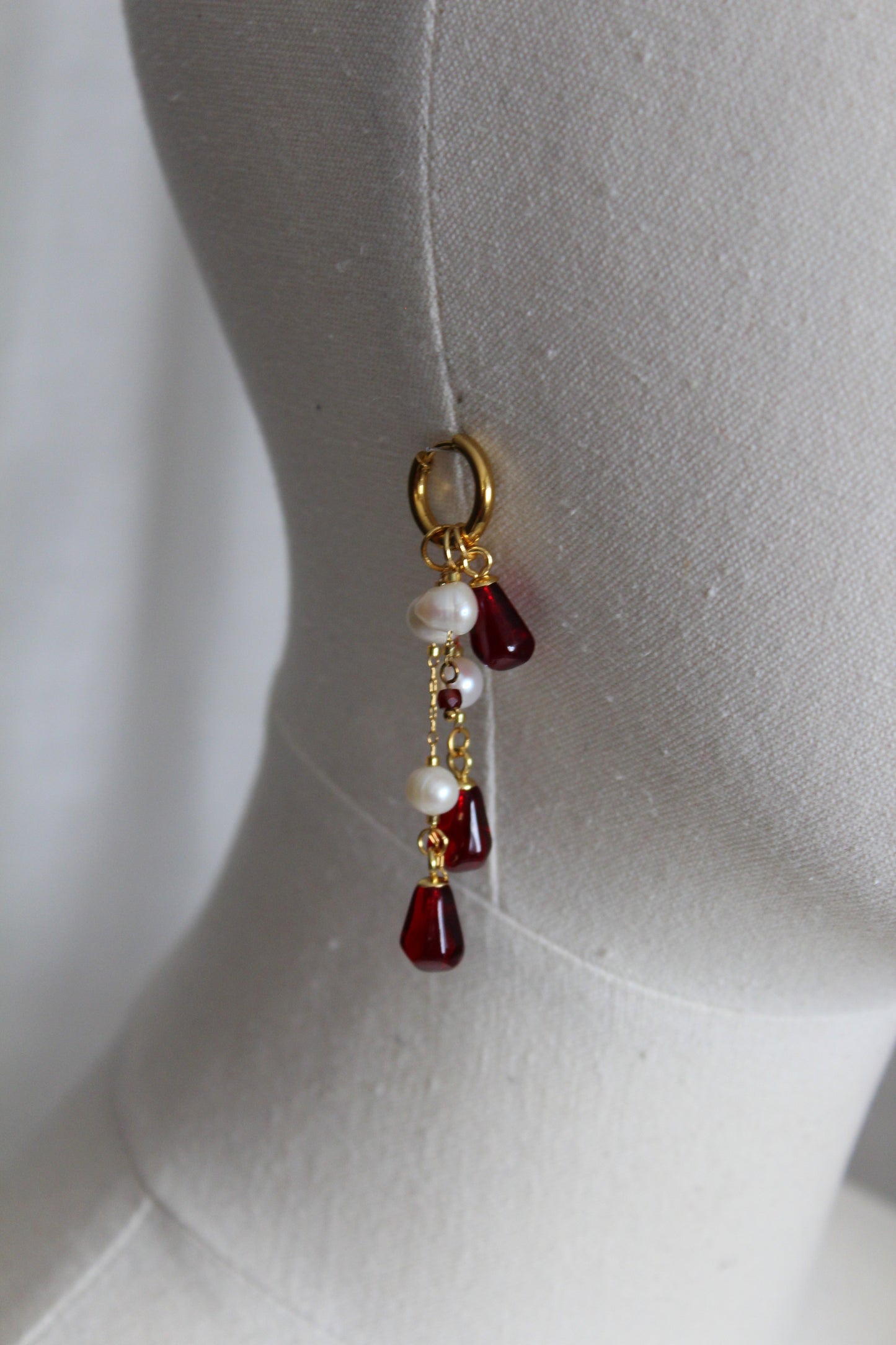 Pomegranate seed hoop earrings  with natural pearls 14K gold plated stainless steel, non tarnish jewelry