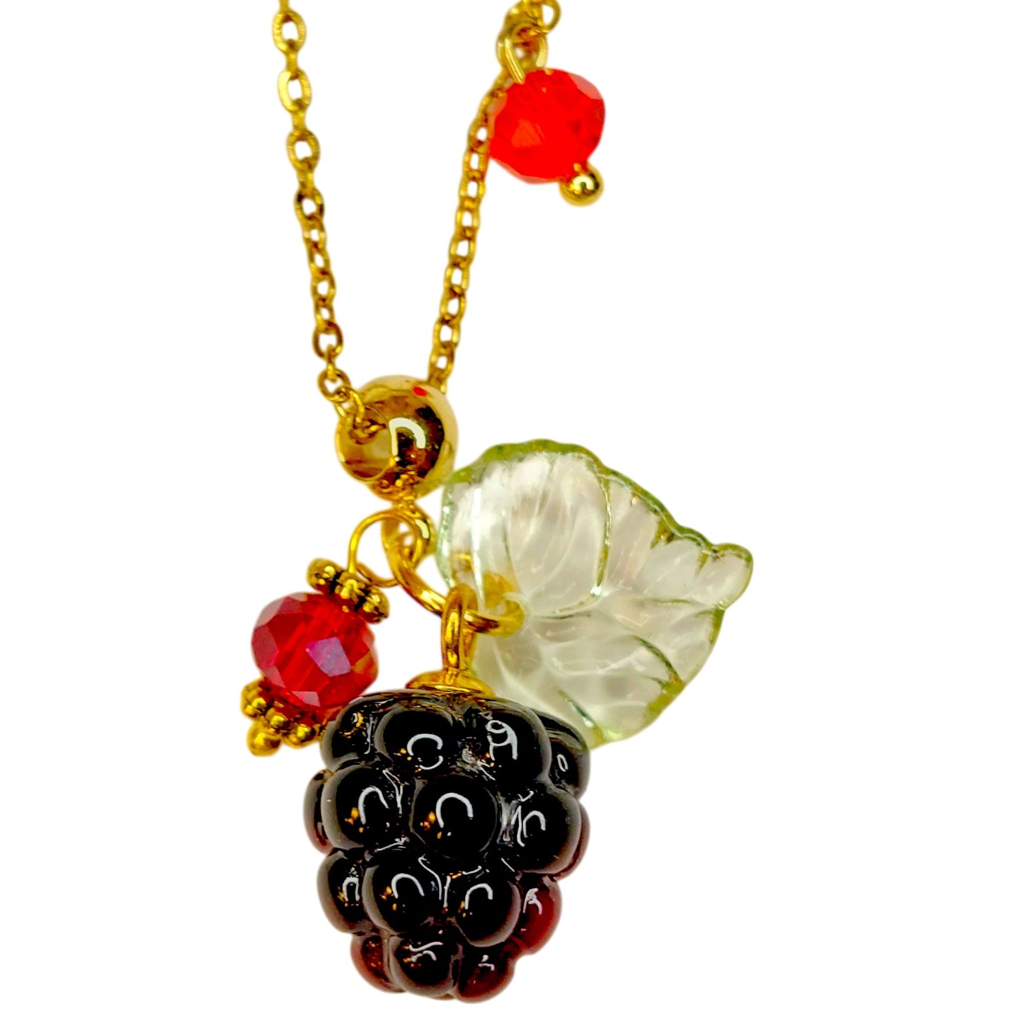 Blackberry Pendant Necklace, Handmade Hypoallergenic, Gold Plated Stainless Steel,  Nature Theme, Adjustable 16-18 Inch