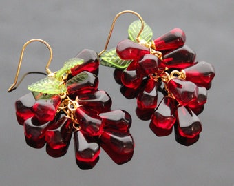 Handmade pomegranate seeds 18K gold plated stainless steel earrings with high quality resin charms