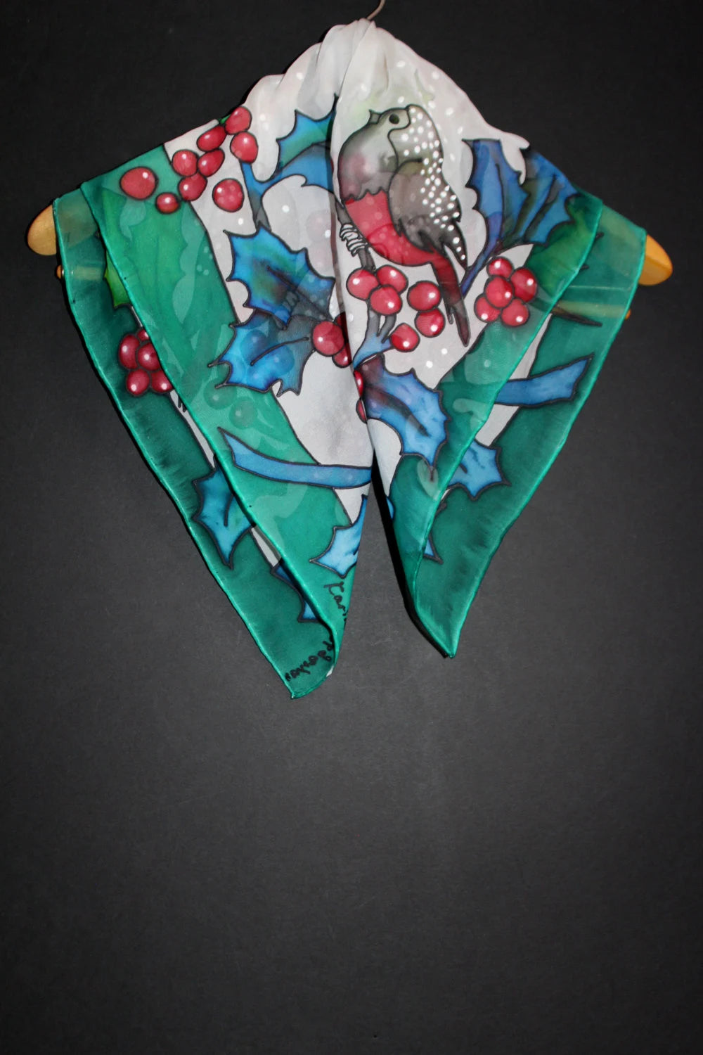 Hand painted Winter scarf, Snowball Winter Bird scarf