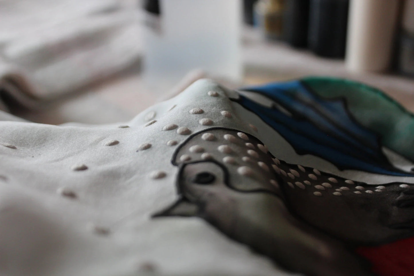 Hand painted Winter scarf, Snowball Winter Bird scarf