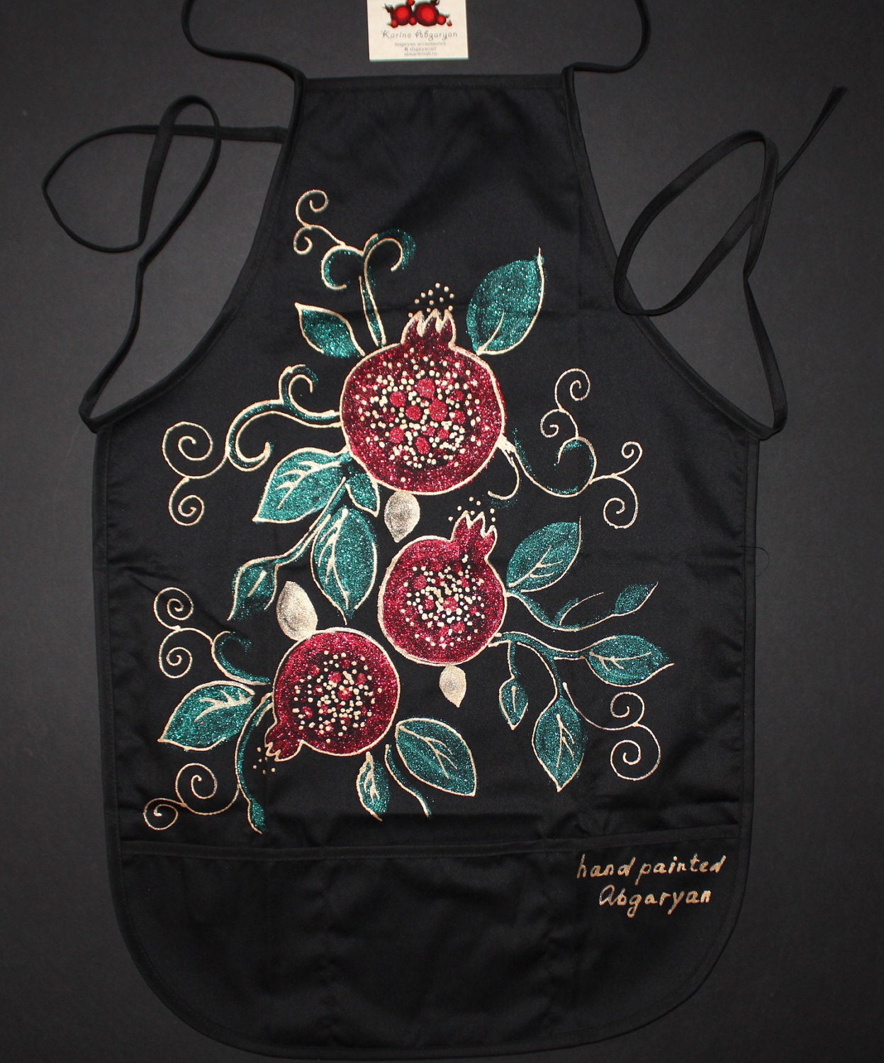 Hand painted pomegranates apron