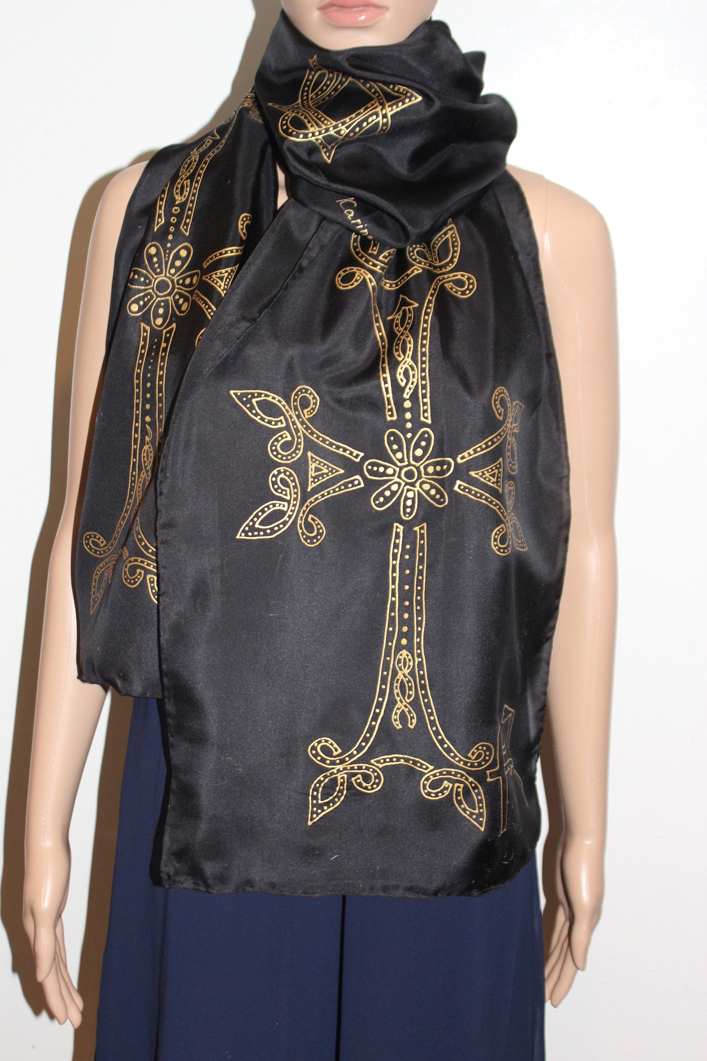 74-14 in Hand painted Armenian Cross silk scarf