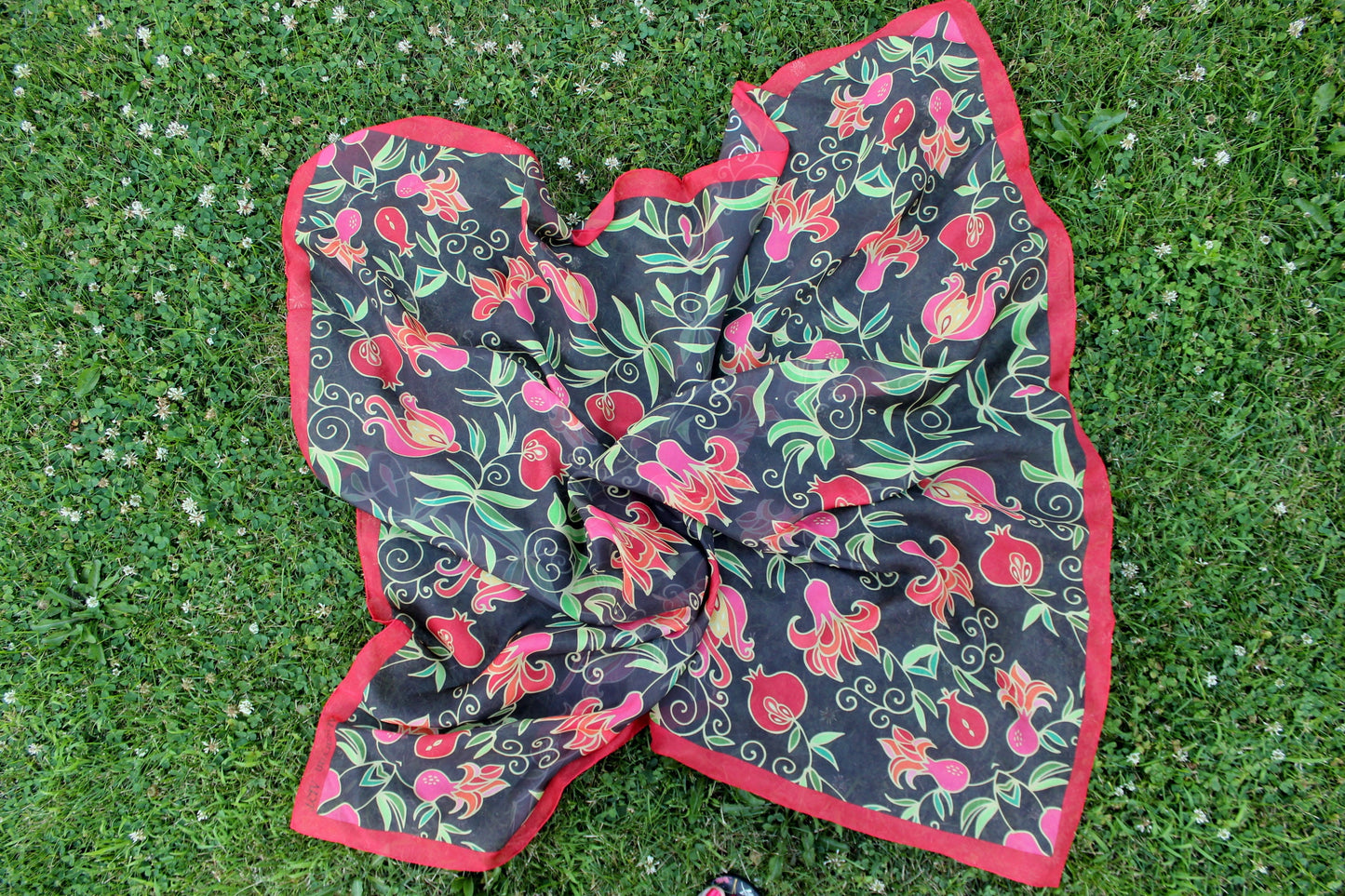 47-47 in Pomegranate silk chiffon scarf,Square large scarf