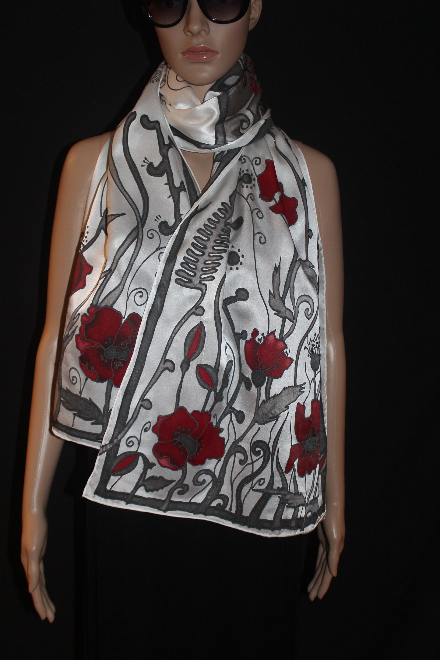 Hand painted poppy silk scarf