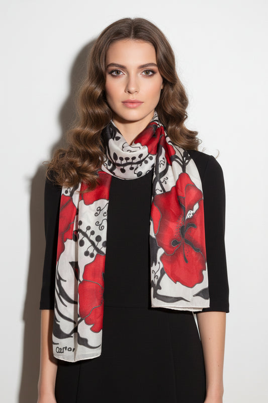 Hand painted poppy silk scarf