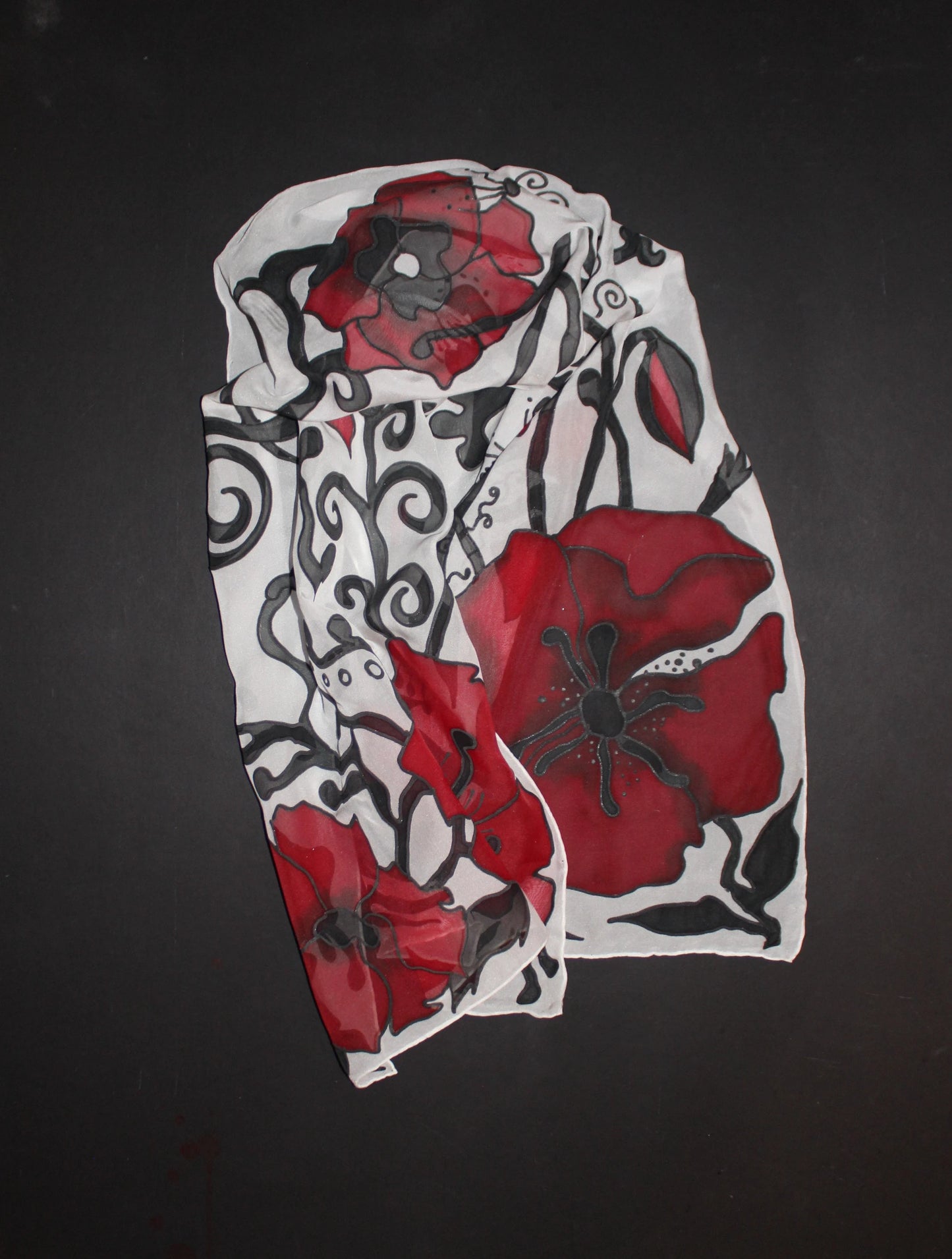Hand painted poppy silk scarf