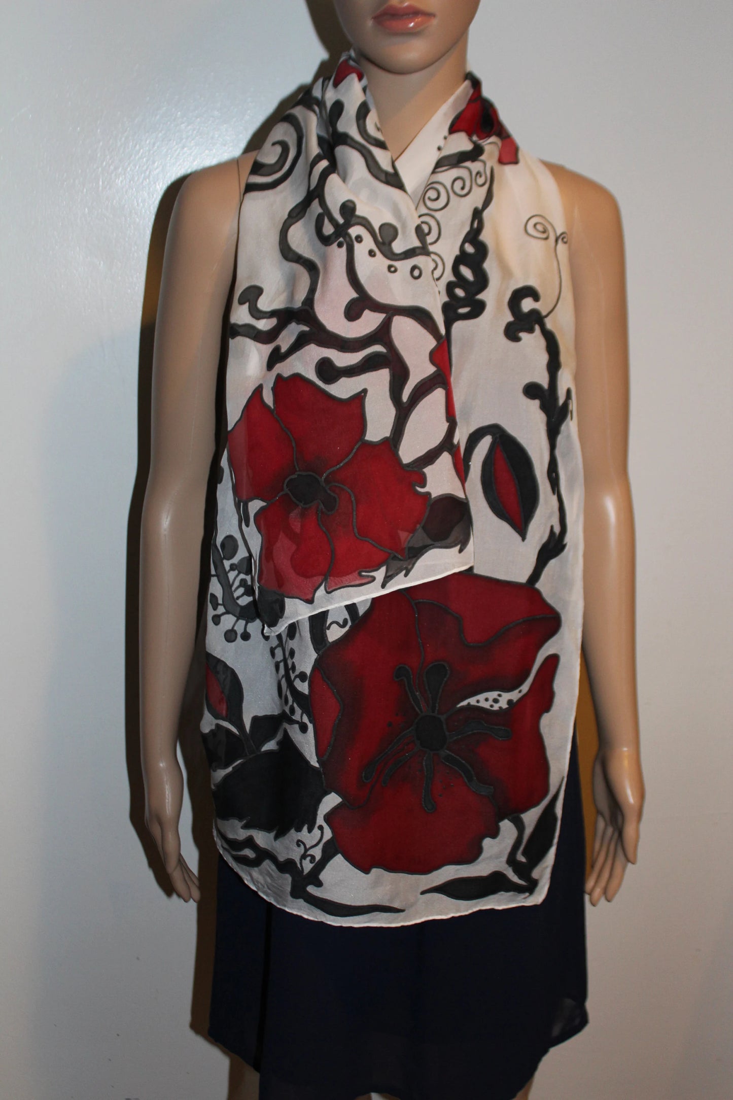 Hand painted poppy silk scarf