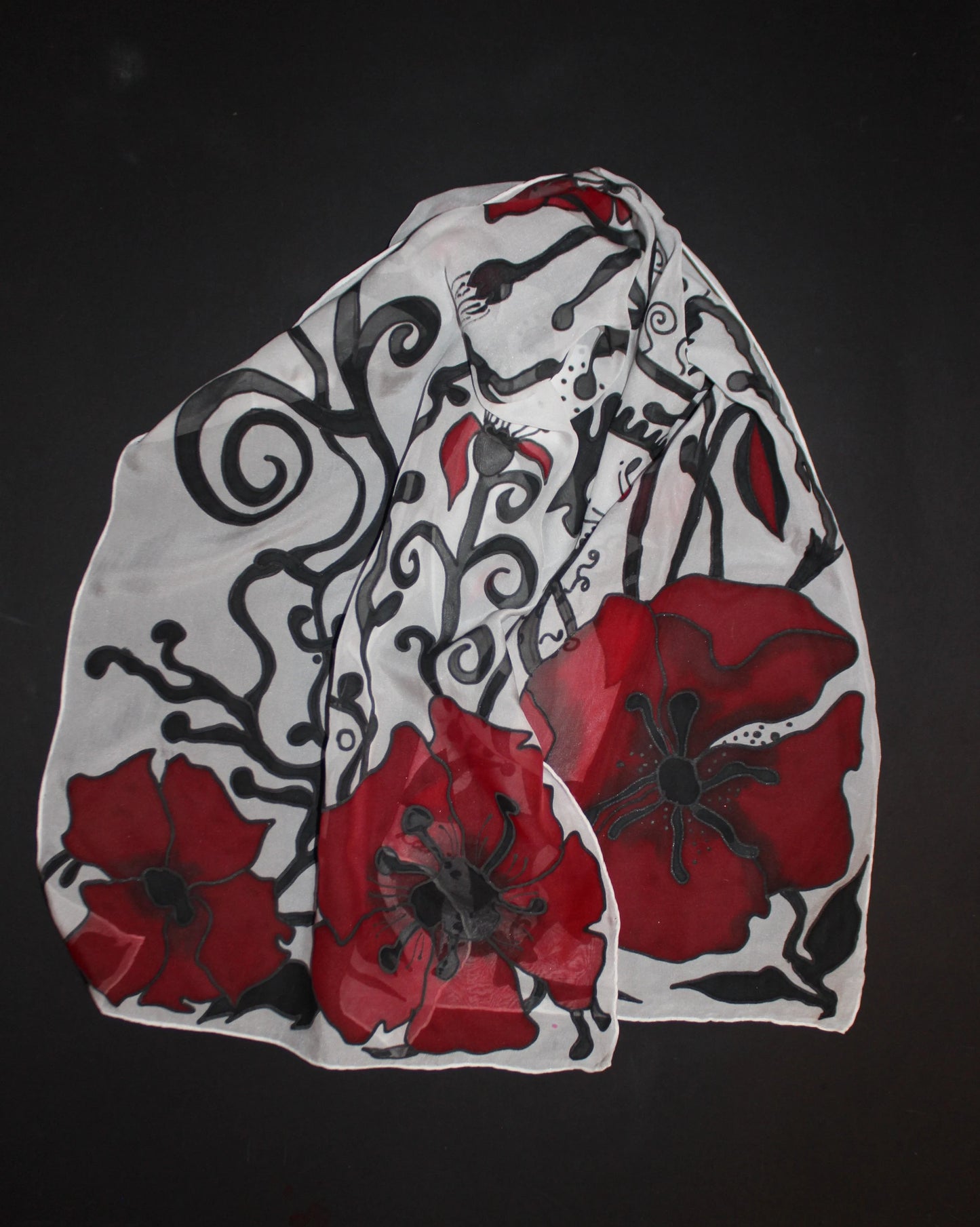 Hand painted poppy silk scarf