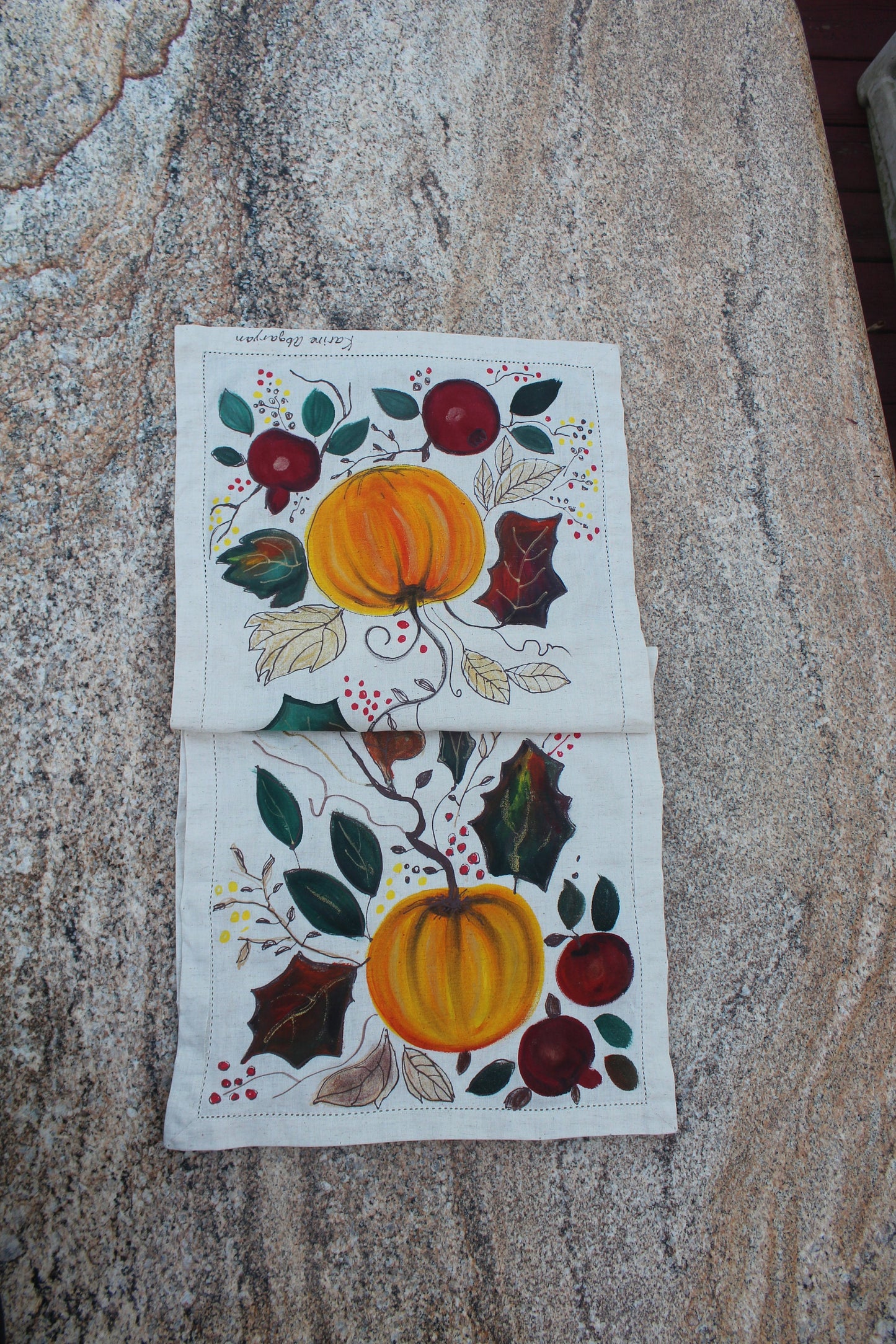 Hand painted Pumpkin  table runner