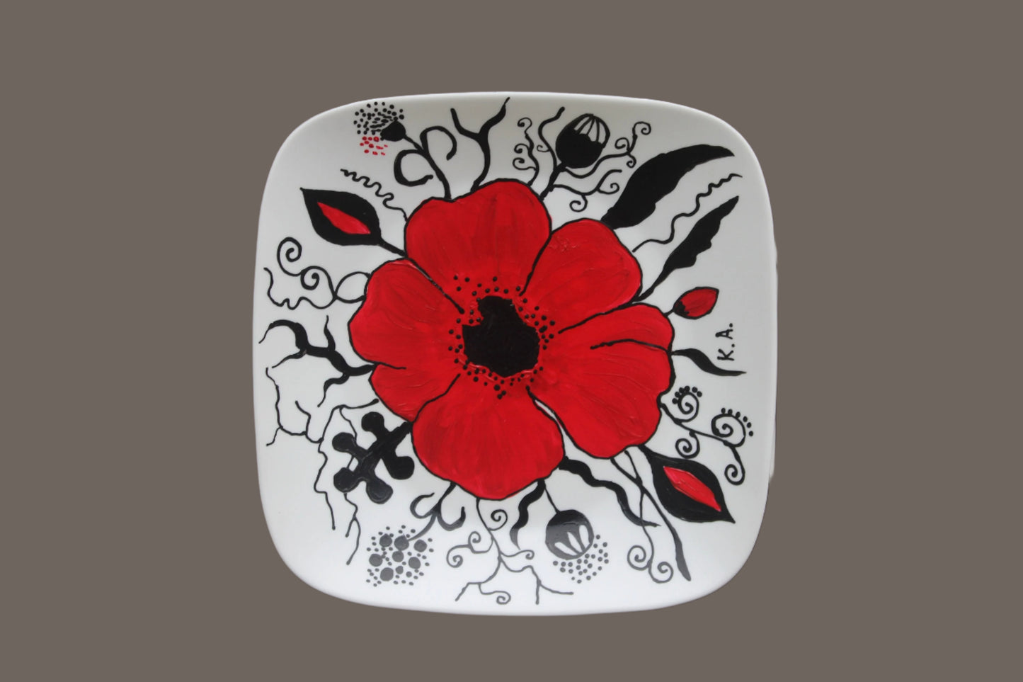 10.75 Inches	Hand painted Poppy plate